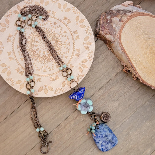 Blue Gemstone and Czech Bird Beaded Necklace - Nicki Lynn Jewelry