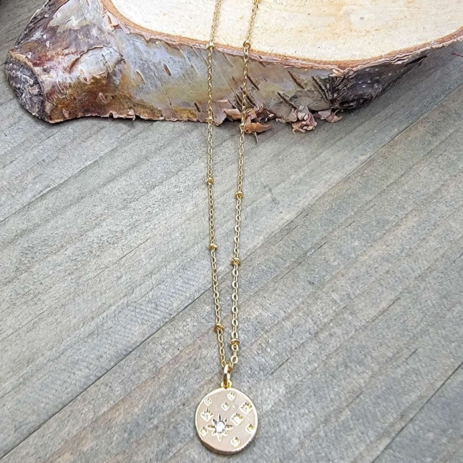 Dainty Gold Micro CZ Star Coin Charm Necklace - Nicki Lynn Jewelry