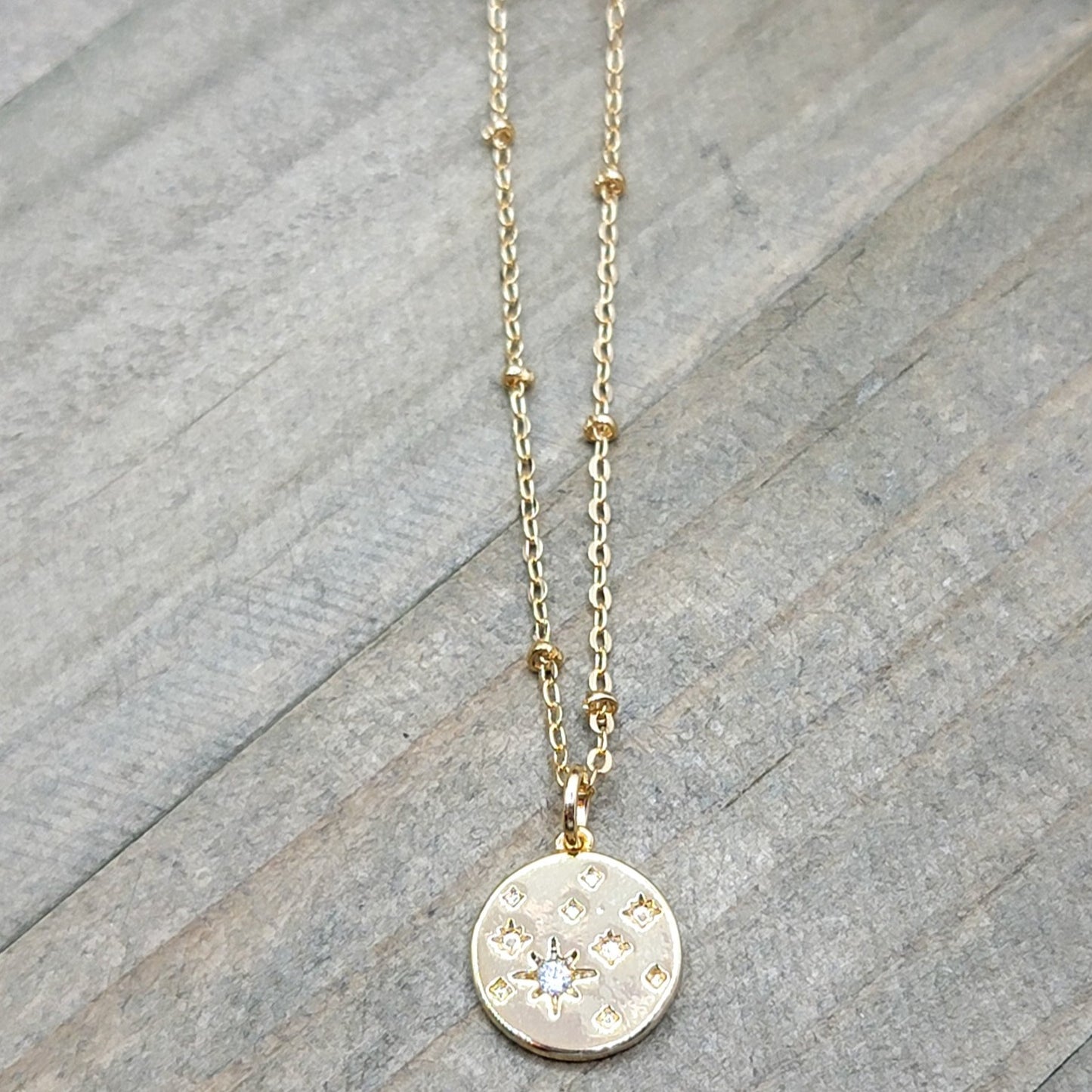 Dainty Gold Micro CZ Star Coin Charm Necklace - Nicki Lynn Jewelry