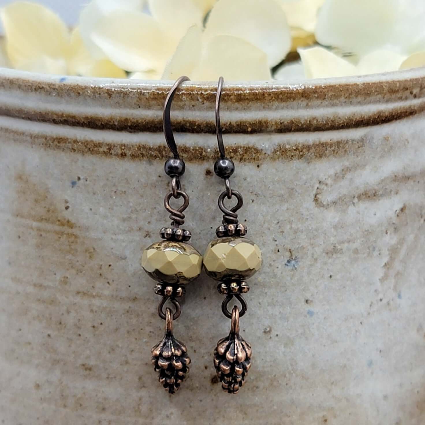 Tiny Copper Pine Cone Earrings - Nicki Lynn Jewelry