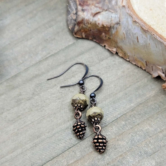 Tiny Copper Pine Cone Earrings - Nicki Lynn Jewelry