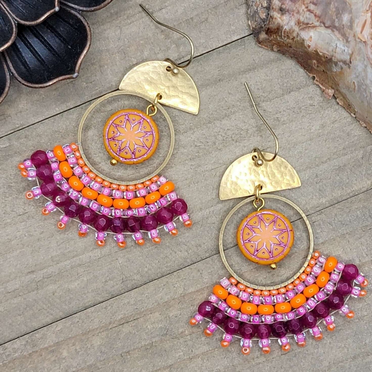 Beaded Czech Glass Fan Earrings - Nicki Lynn Jewelry