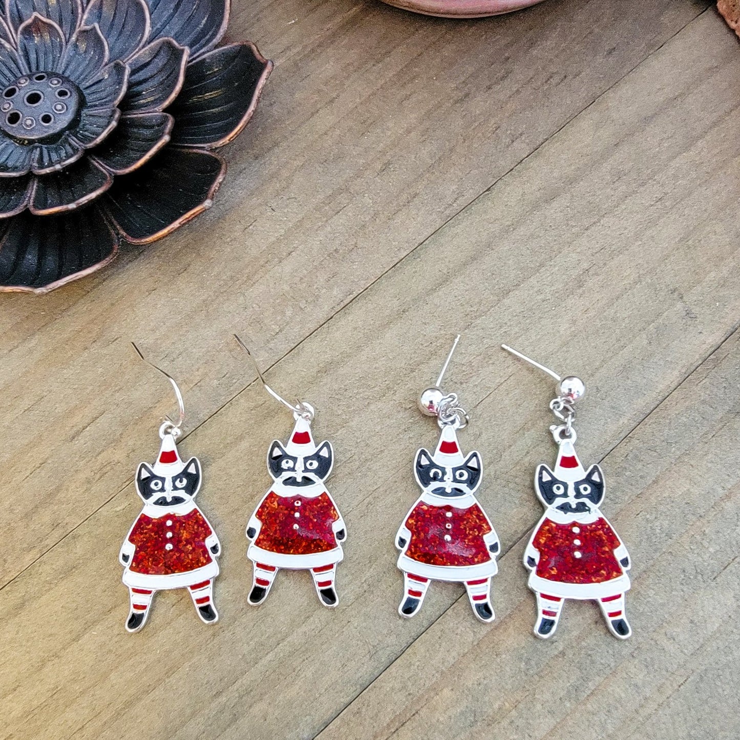 Whimsy Enamel Cat Christmas Earrings - Nicki Lynn Jewelry