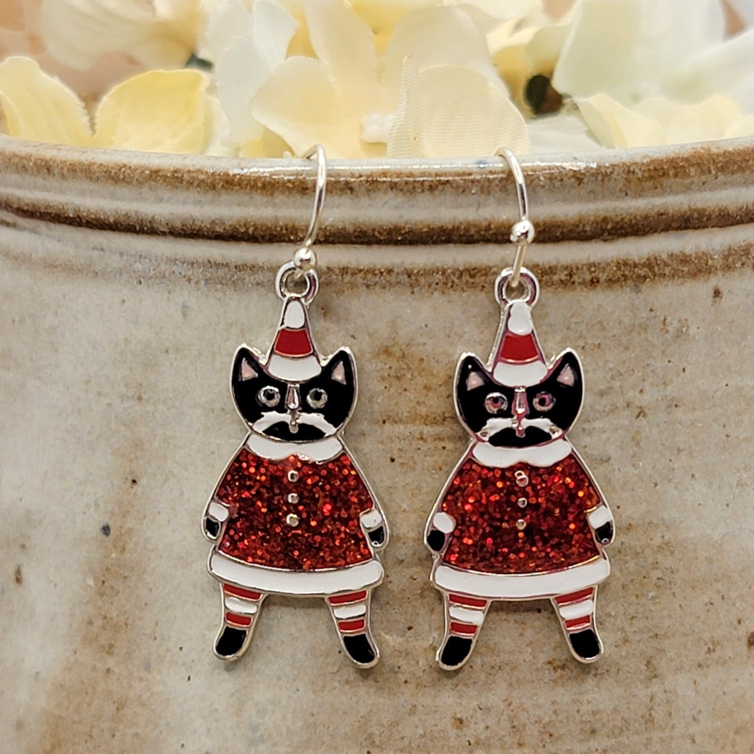 Whimsy Enamel Cat Christmas Earrings - Nicki Lynn Jewelry