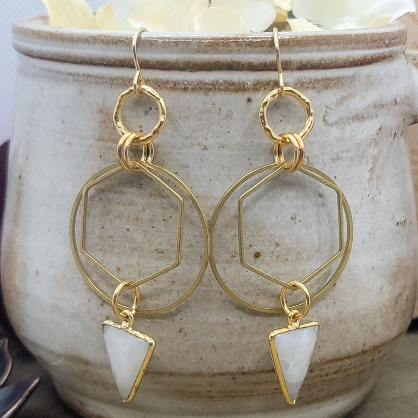 Gold Deco Moonstone Earrings - Nicki Lynn Jewelry