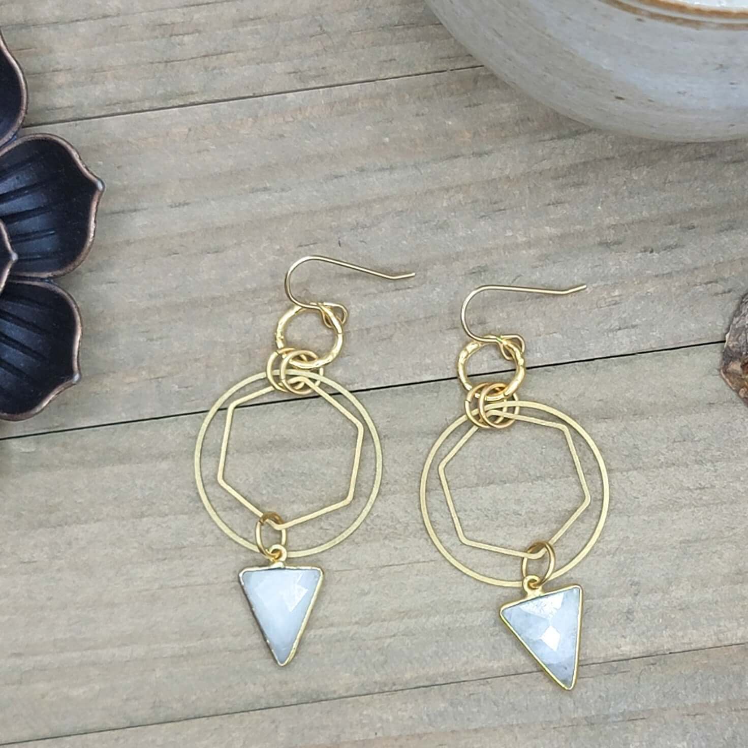 Gold Deco Moonstone Earrings - Nicki Lynn Jewelry