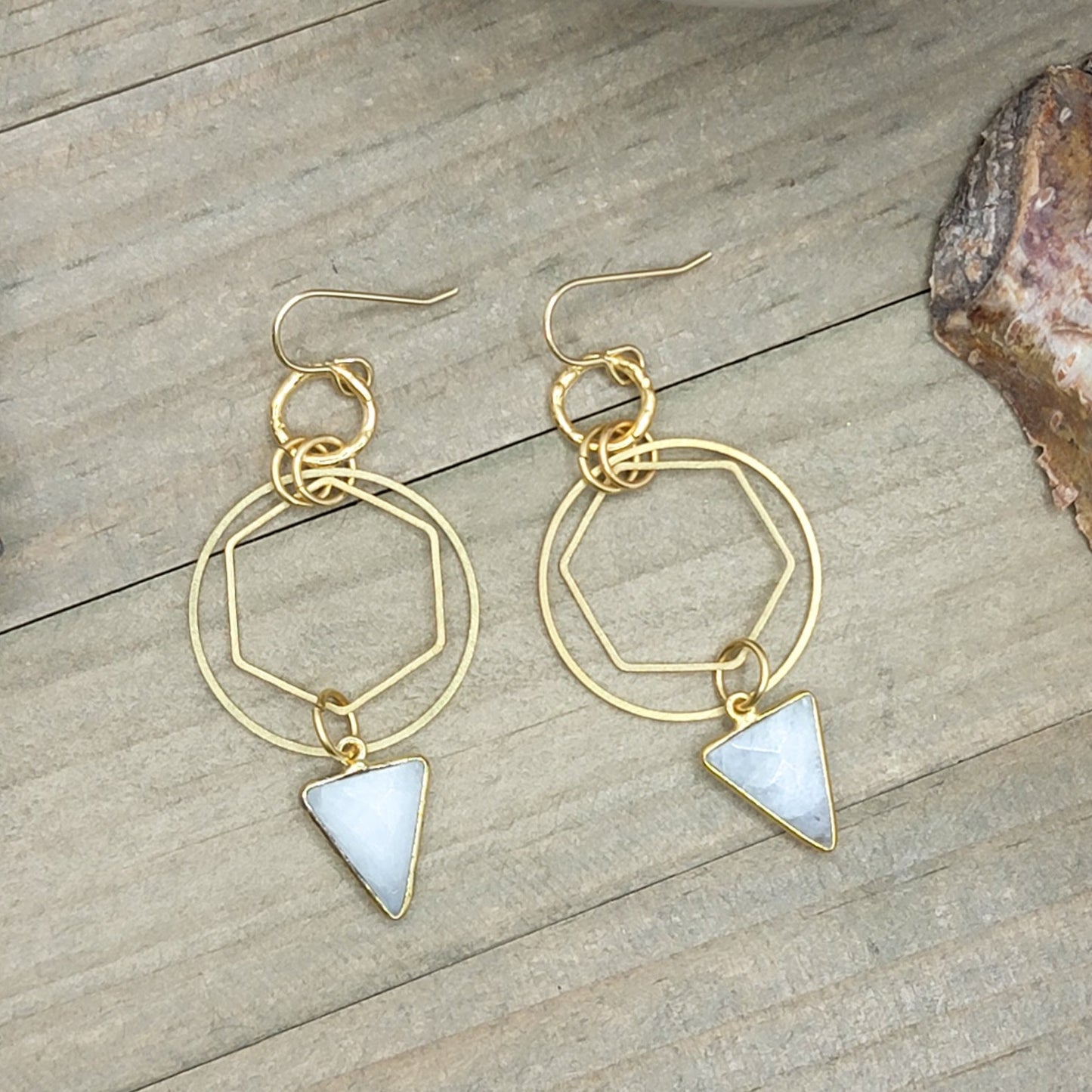 Gold Deco Moonstone Earrings - Nicki Lynn Jewelry