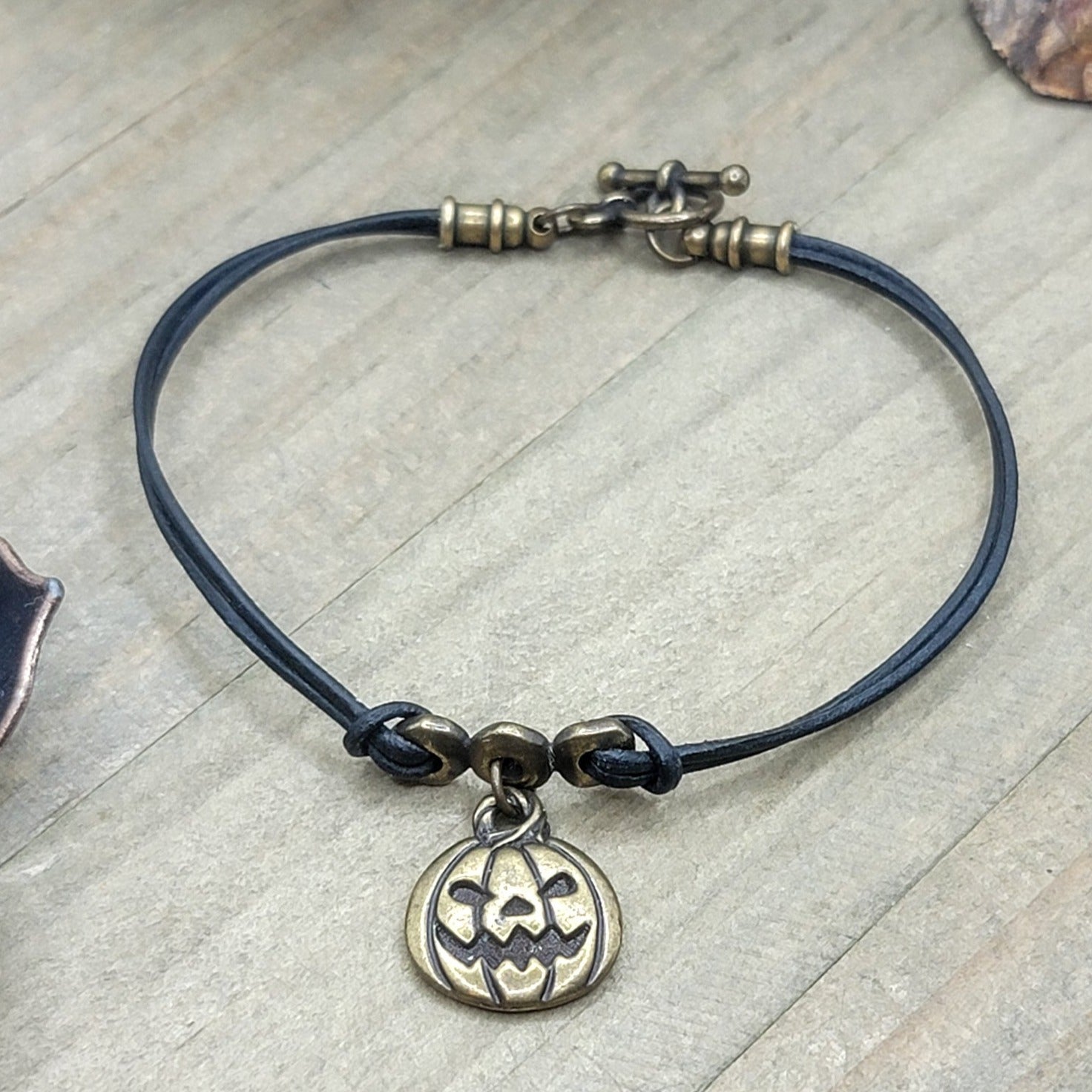 Halloween Pumpkin Leather Bracelet - Nicki Lynn Jewelry
