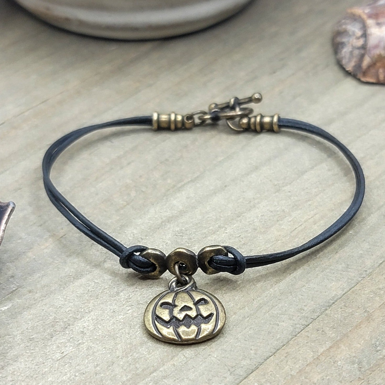 Halloween Pumpkin Leather Bracelet - Nicki Lynn Jewelry