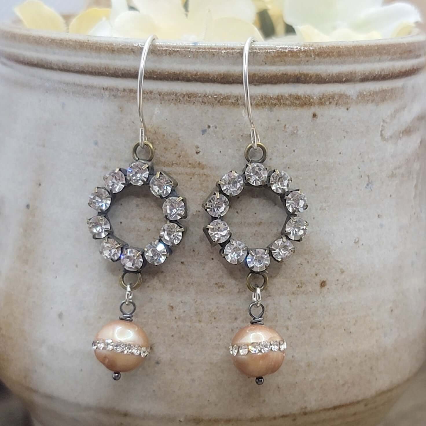 Rhinestone Pearl Drop Earrings - Nicki Lynn Jewelry