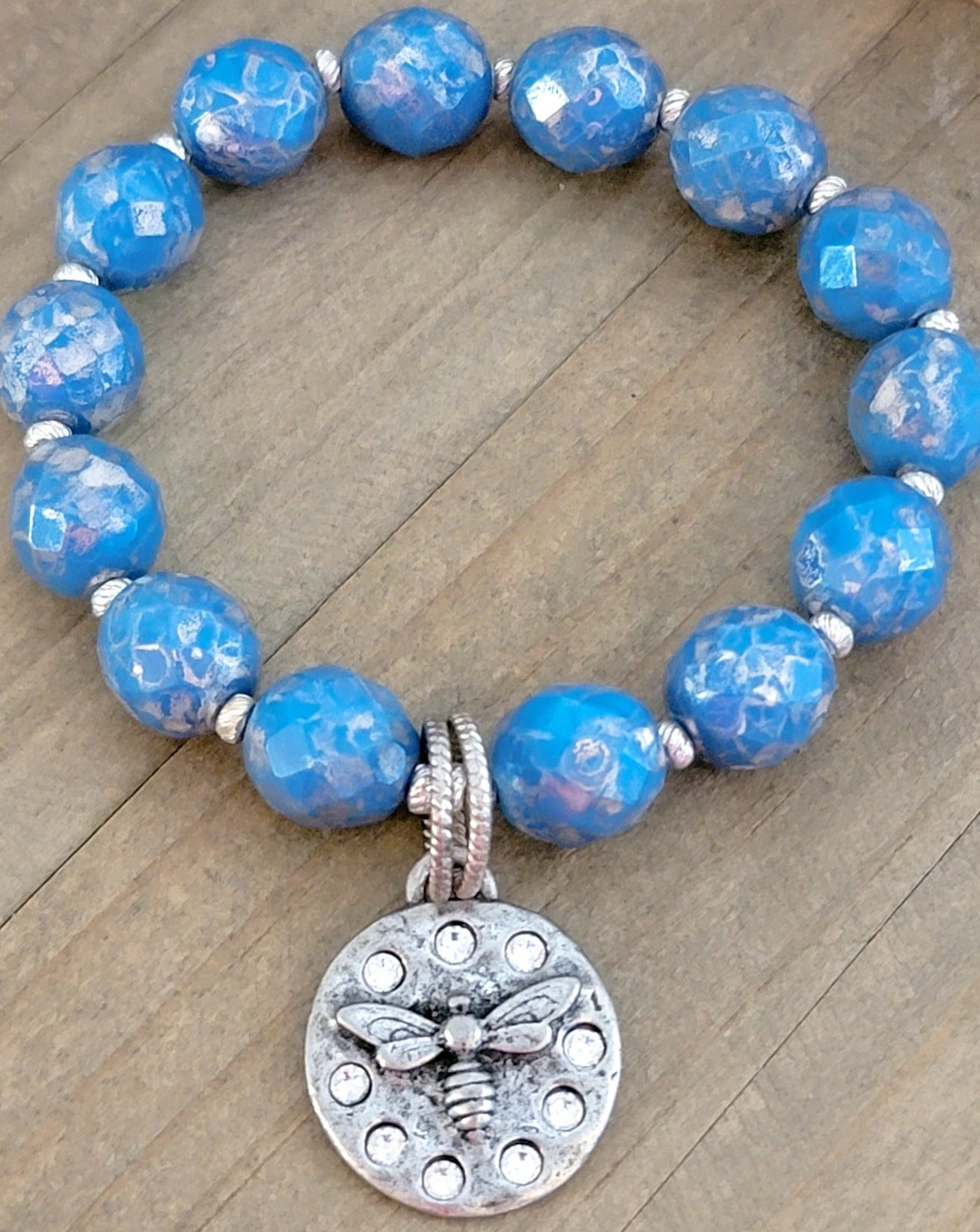 Boho Silver and Blue Glam Bee Bracelet - Nicki Lynn Jewelry