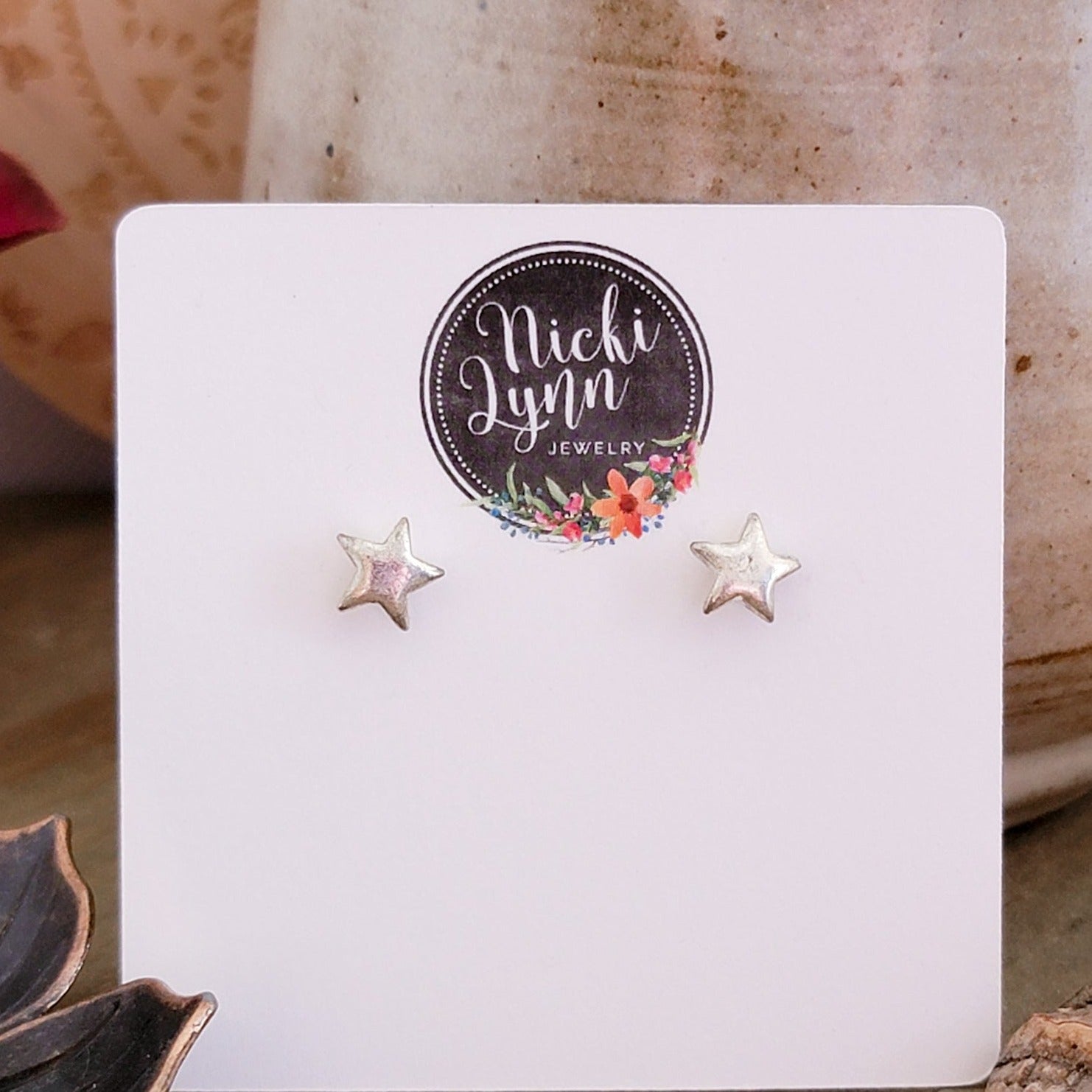 Mini Pewter Star Stud Earrings - Nicki Lynn Jewelry