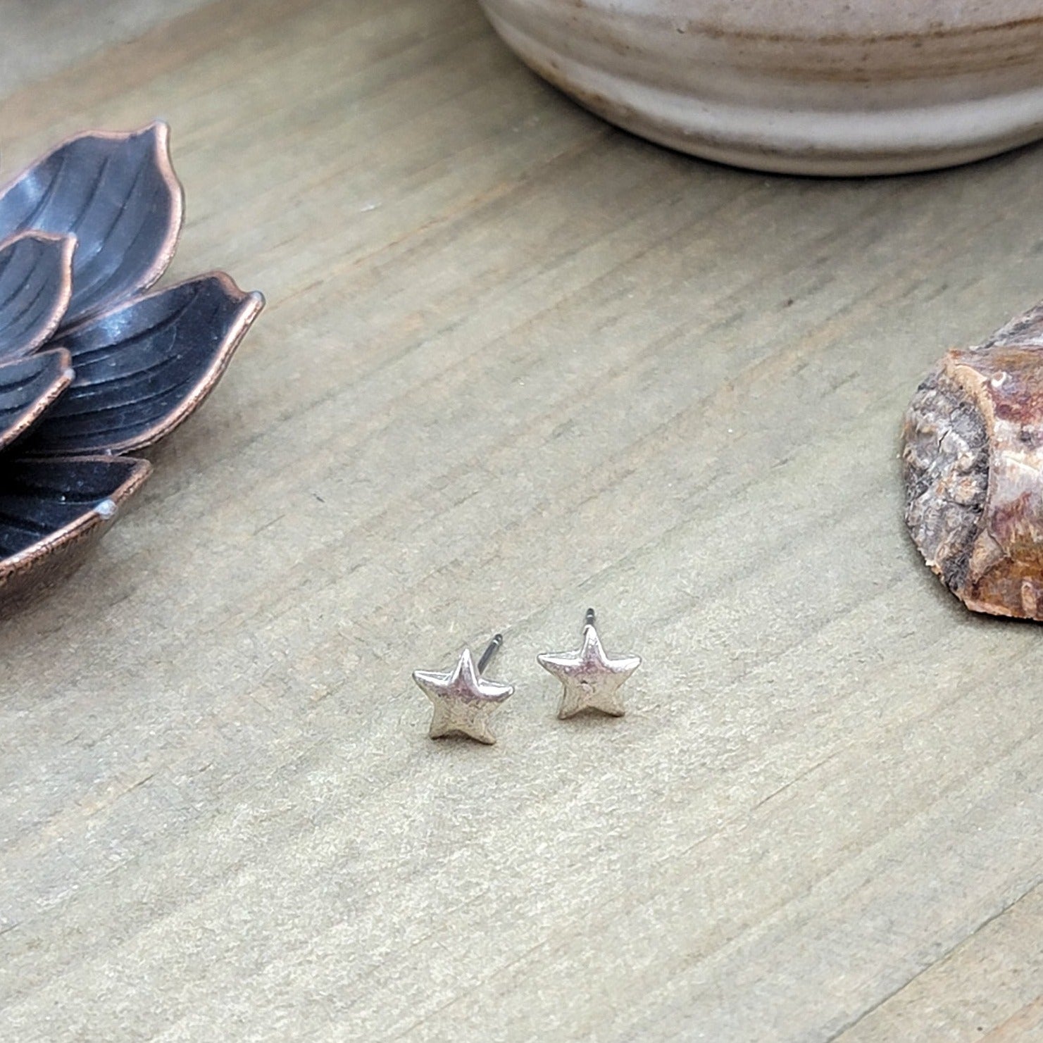 Mini Pewter Star Stud Earrings - Nicki Lynn Jewelry