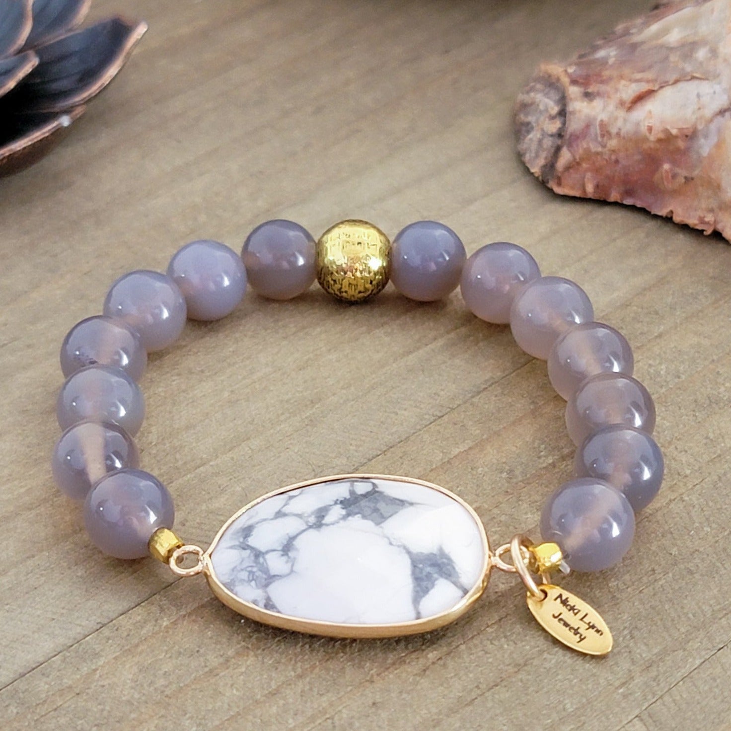 Gray Agate Stone Stretch Bracelet - Nicki Lynn Jewelry