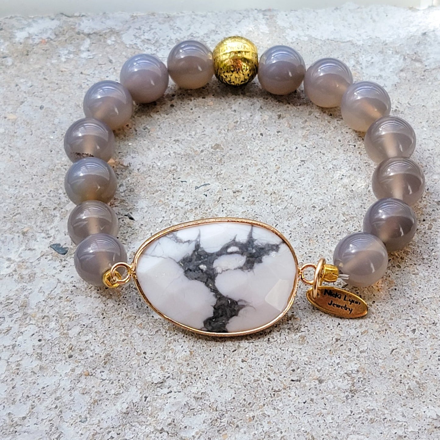 Gray Agate Stone Stretch Bracelet - Nicki Lynn Jewelry