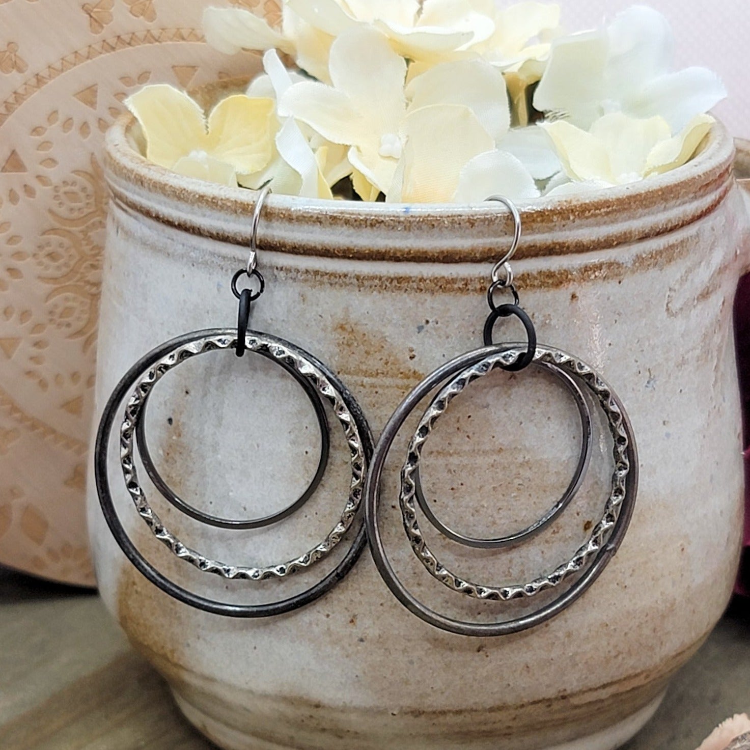 Gunmetal Layered Hoop Earrings - Nicki Lynn Jewelry