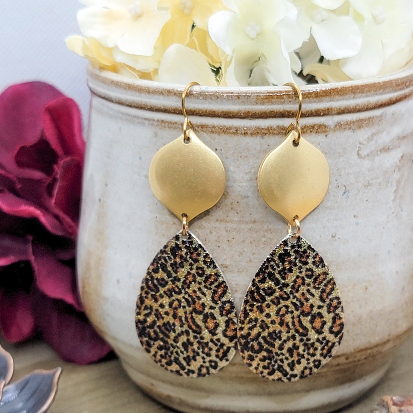 Leopard and Gold Teardrop Earrings - Nicki Lynn Jewelry