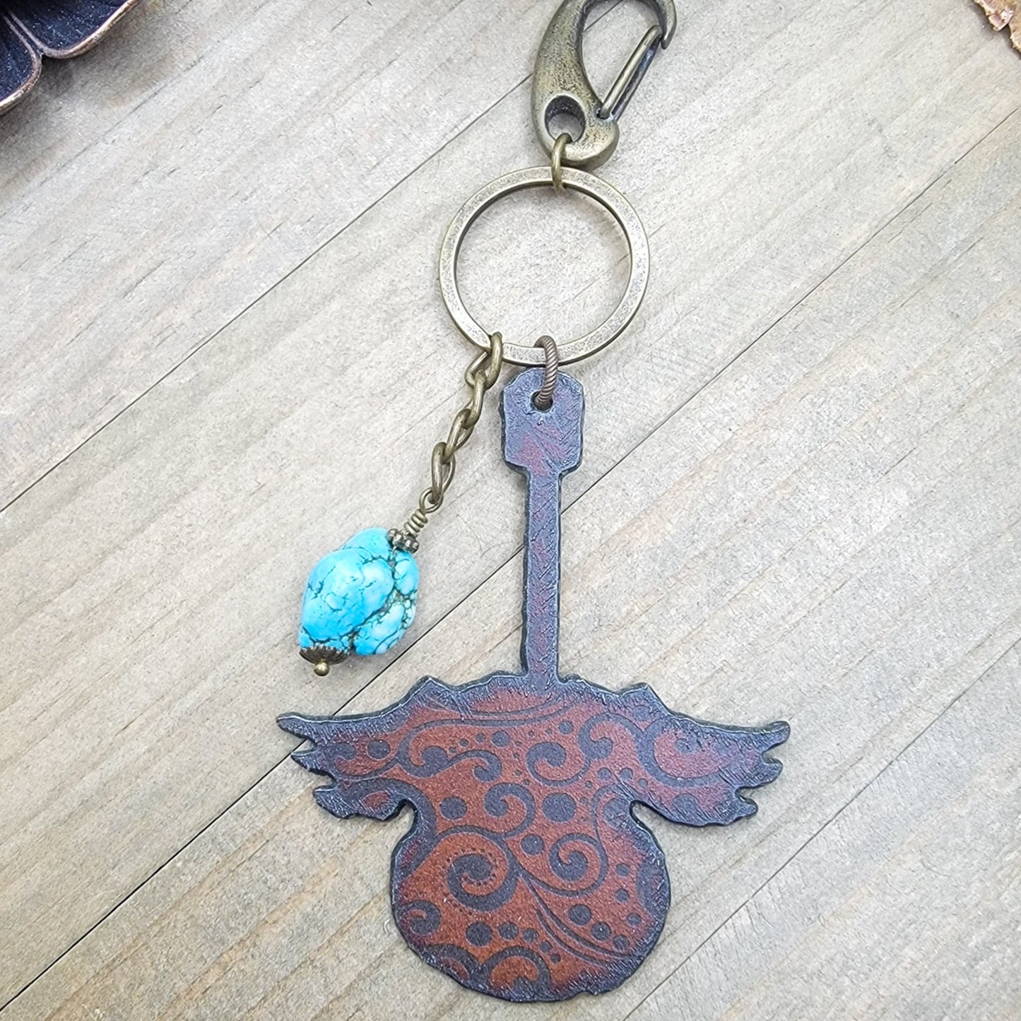 Rustic Guitar and Turquoise Keychain - Nicki Lynn Jewelry