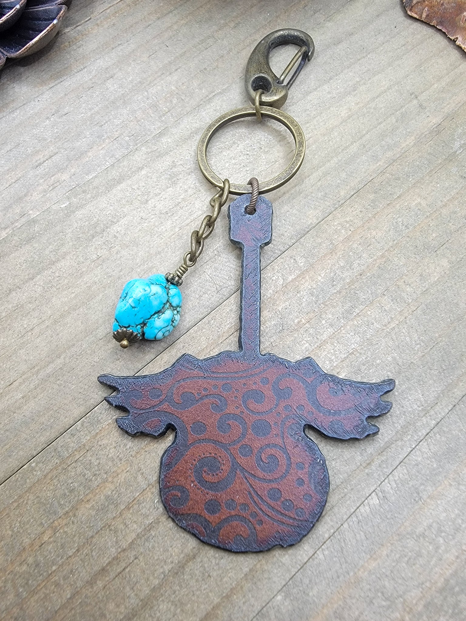 Rustic Guitar and Turquoise Keychain - Nicki Lynn Jewelry