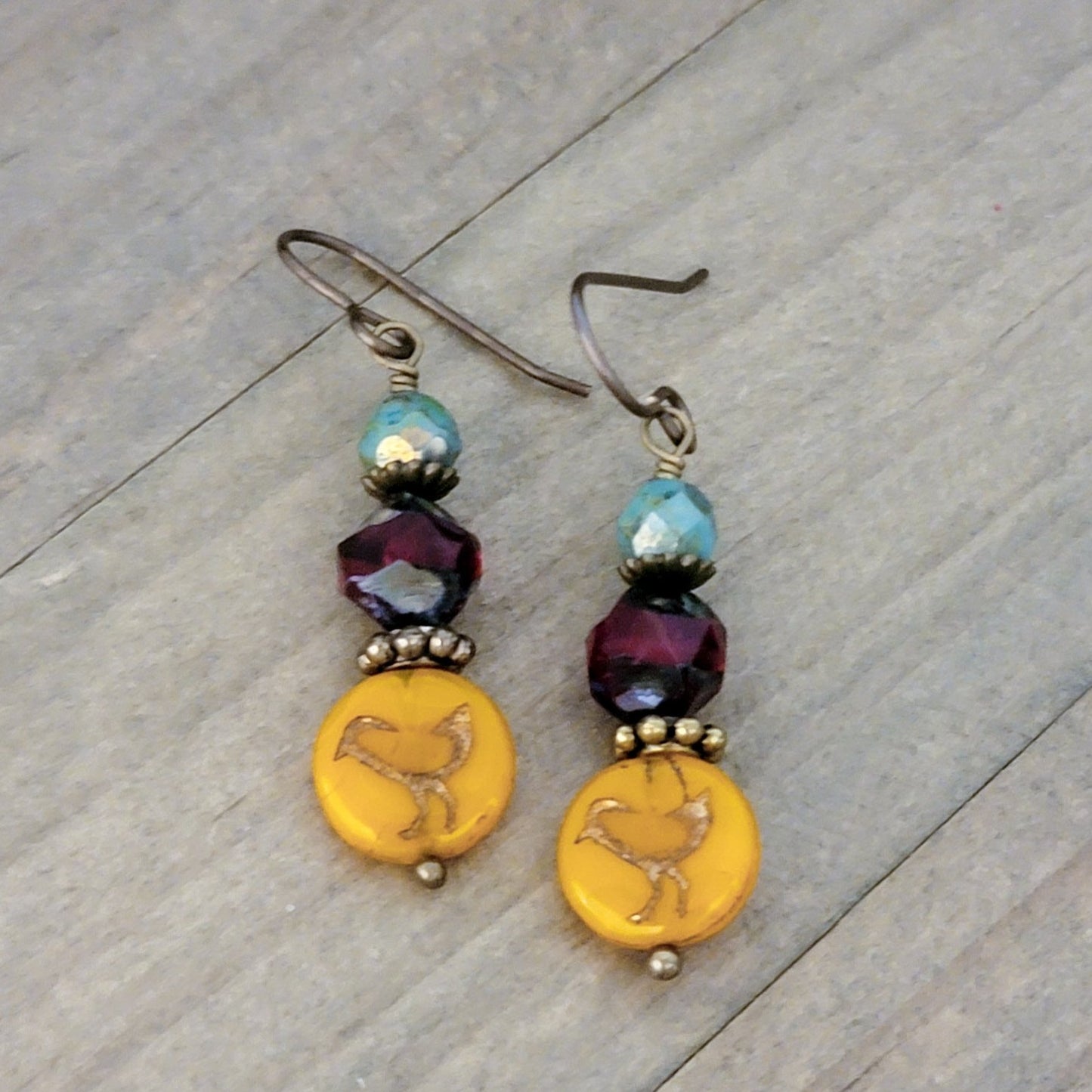 Autumn Czech Glass Bird Earrings - Nicki Lynn Jewelry