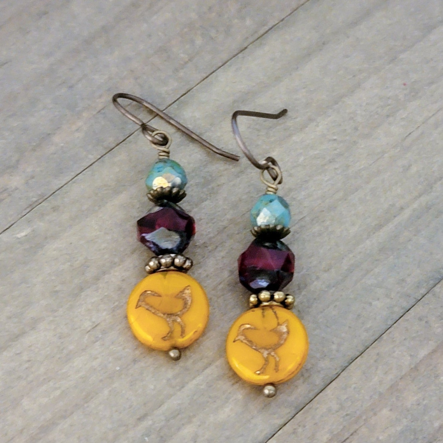 Autumn Czech Glass Bird Earrings - Nicki Lynn Jewelry
