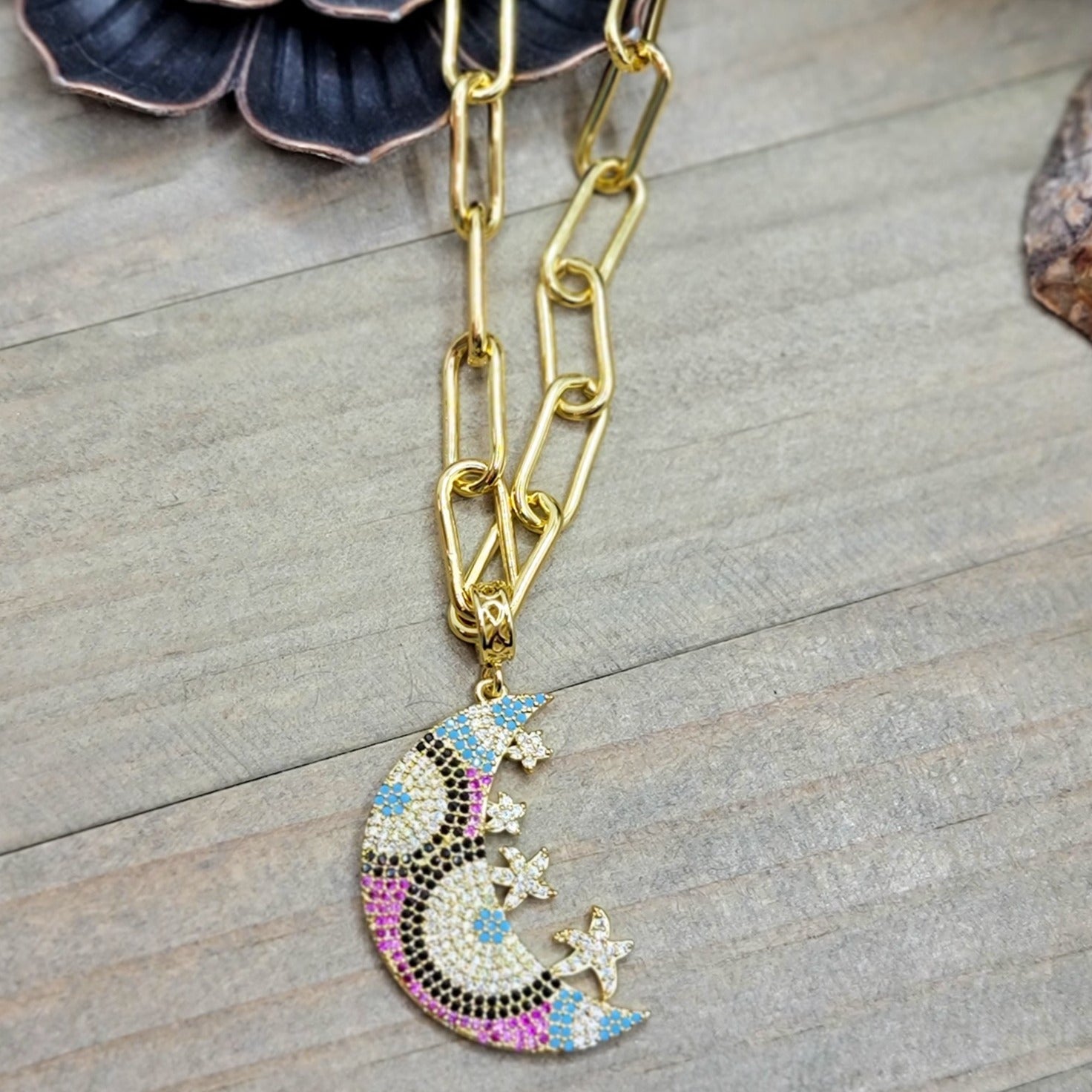 CZ Celestial Moon Necklace - Nicki Lynn Jewelry