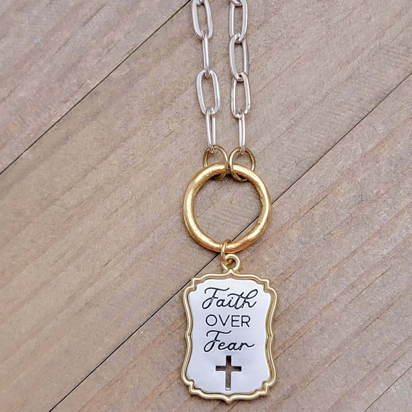 Faith Over Fear Mixed Metal Necklace - Nicki Lynn Jewelry