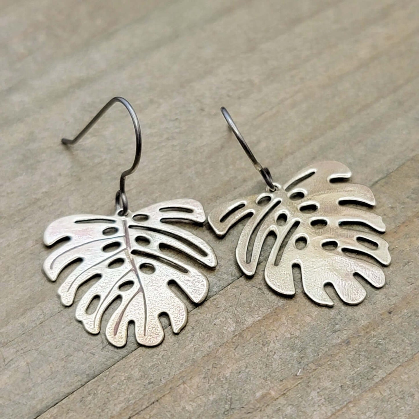 Brass Monstera Leaf Dangle Earrings -Hypoallergenic - Nicki Lynn Jewelry