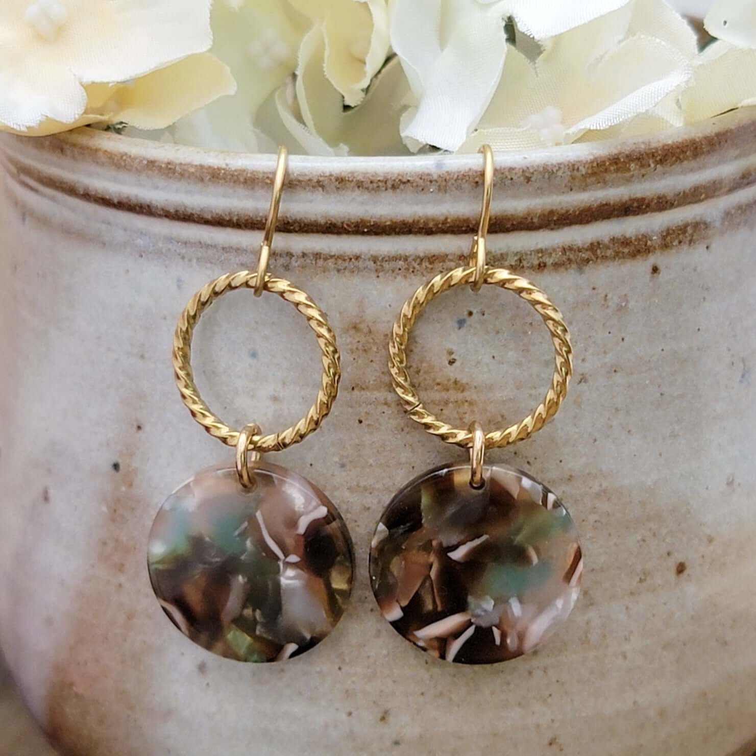 Round Gold Acrylic Resin Earrings - Nicki Lynn Jewelry