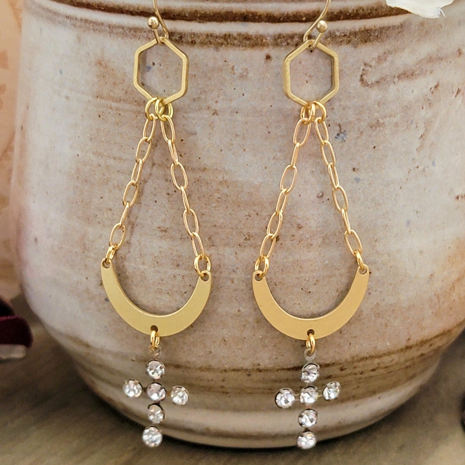 Rhinestone Cross Dangle Earrings - Nicki Lynn Jewelry