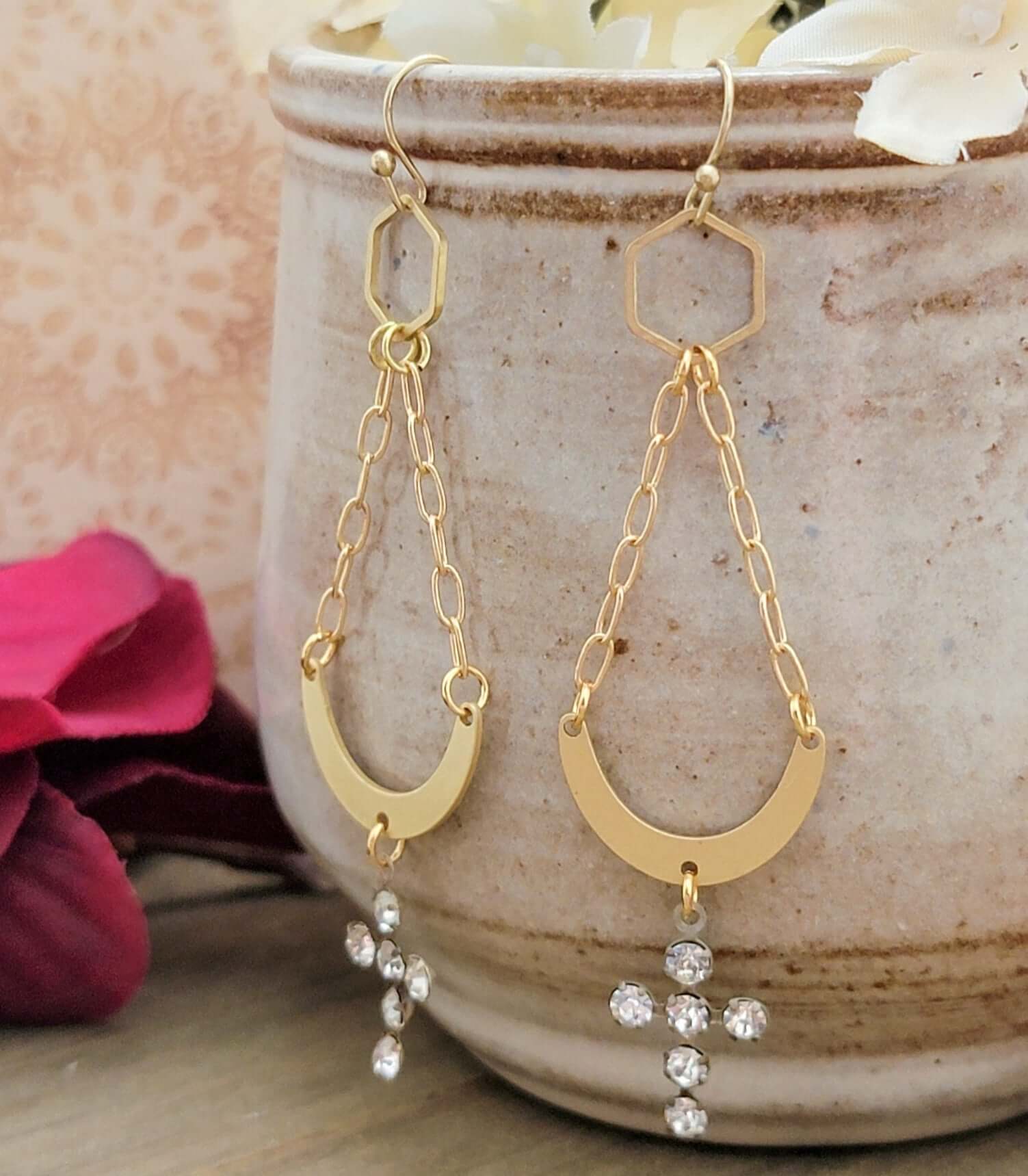 Rhinestone Cross Dangle Earrings - Nicki Lynn Jewelry