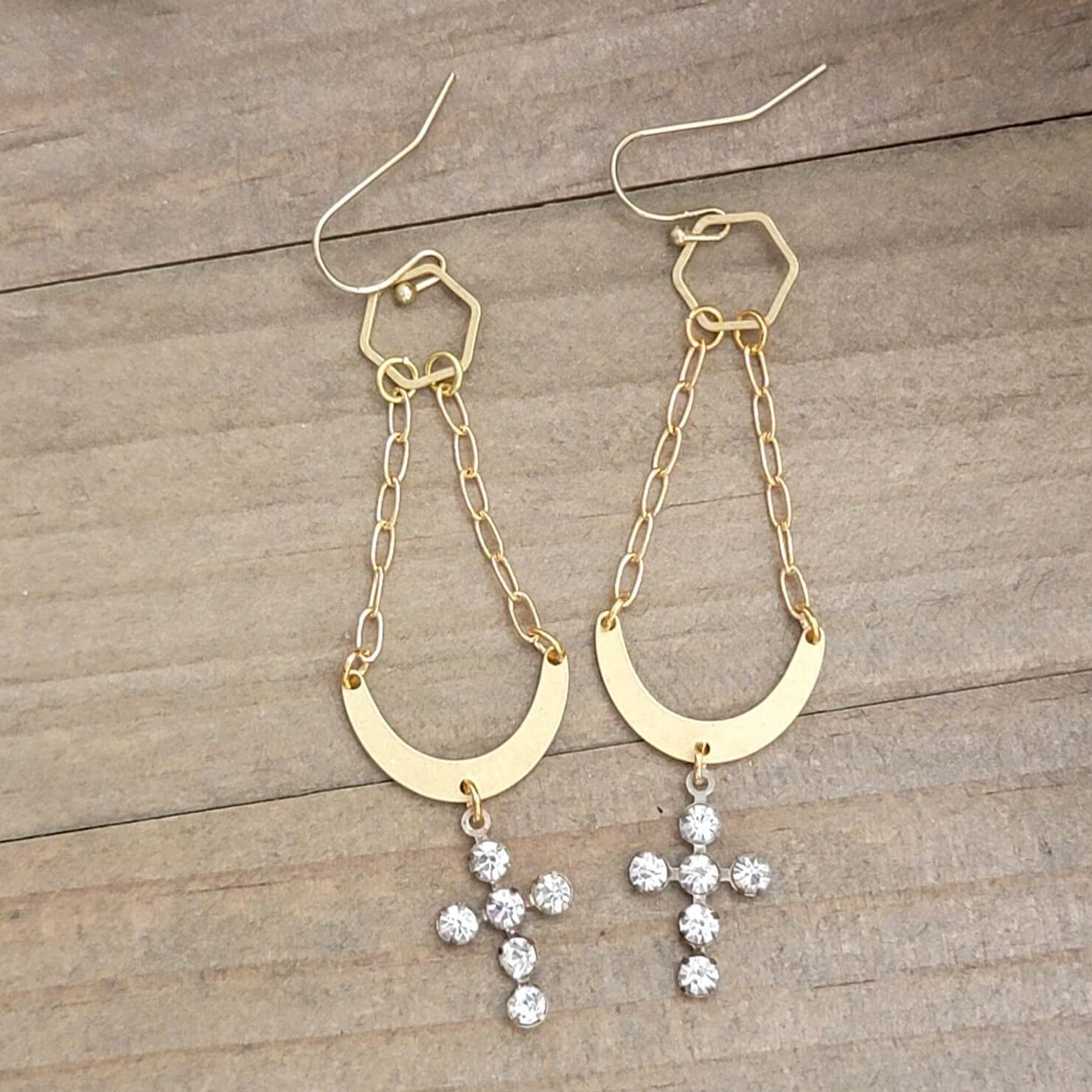 Rhinestone Cross Dangle Earrings - Nicki Lynn Jewelry