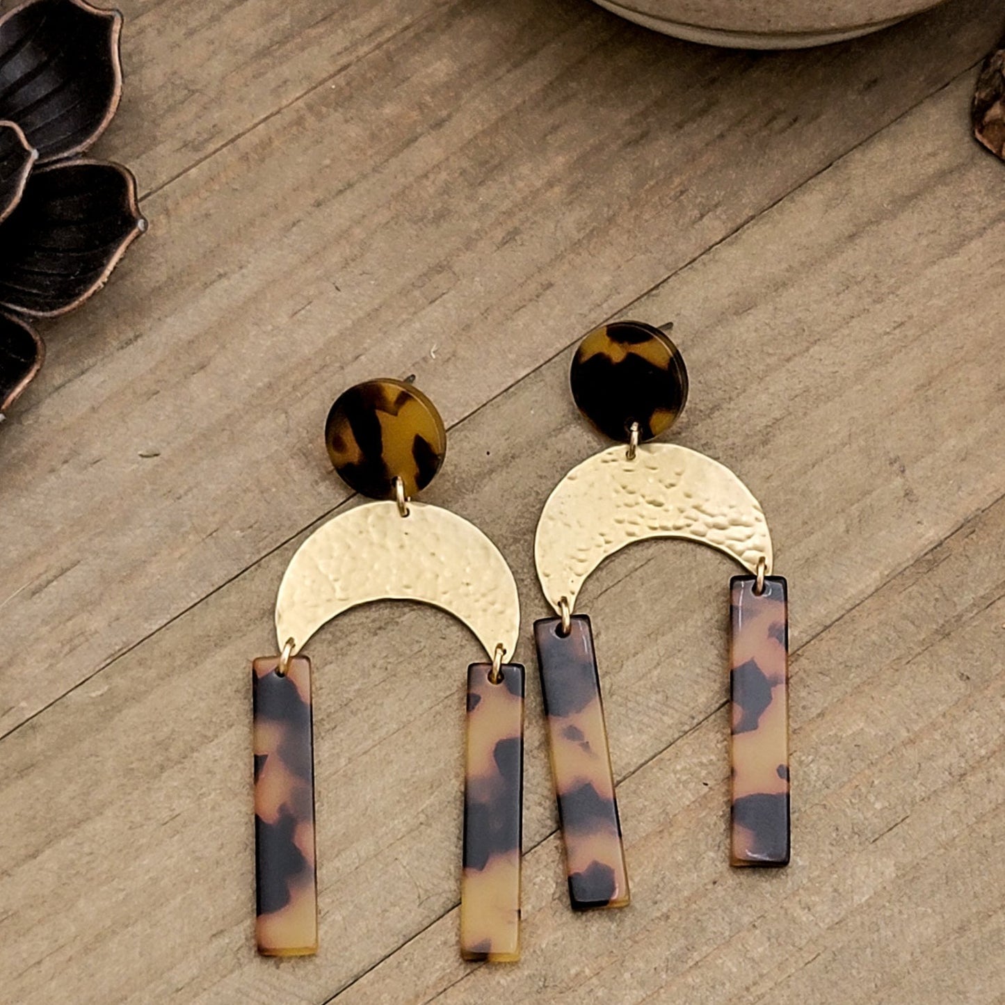 Textured Brass and Acrylic Arch Post Earrings - Nicki Lynn Jewelry