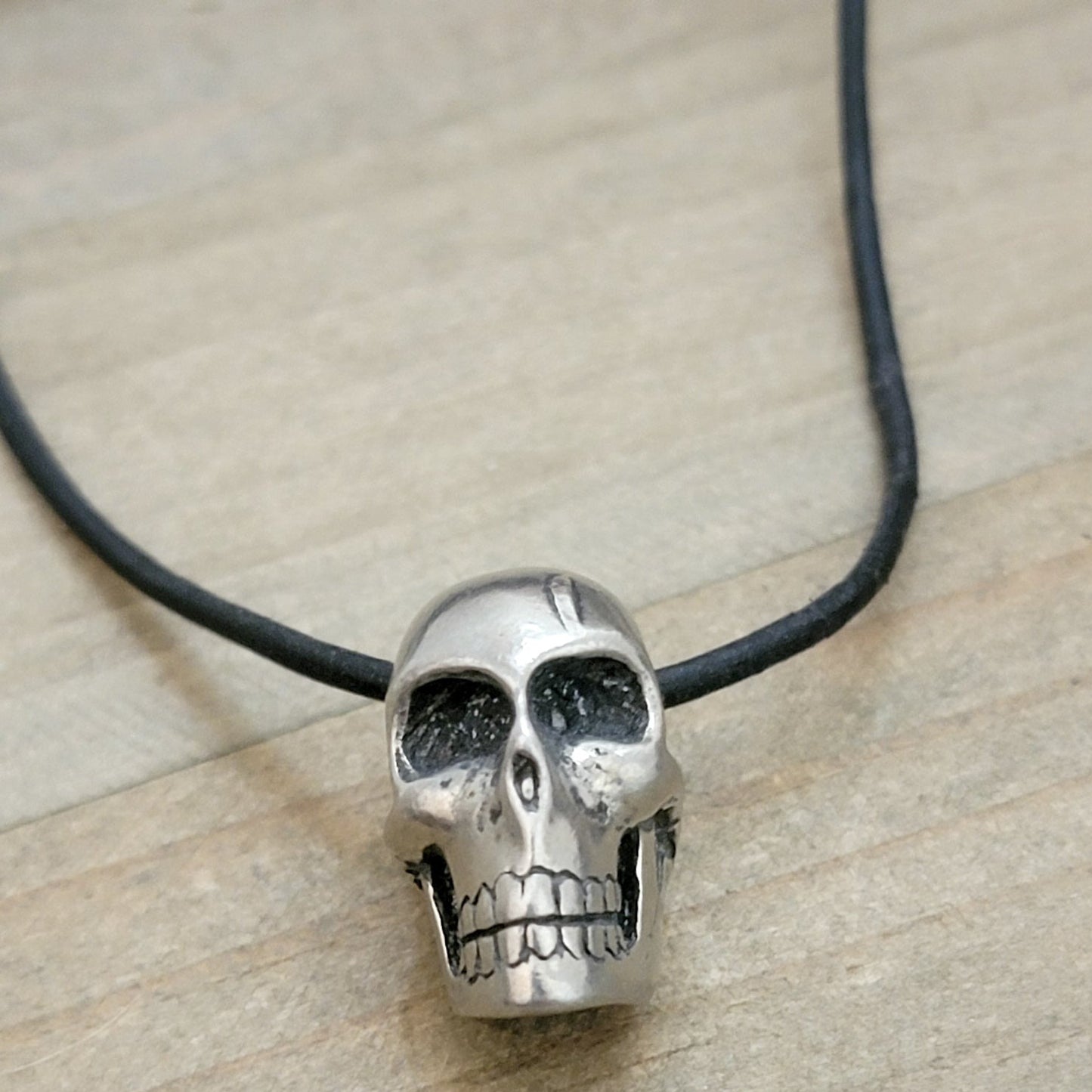 Mens Pewter Skull Bead Leather Cord Necklace - Nicki Lynn Jewelry
