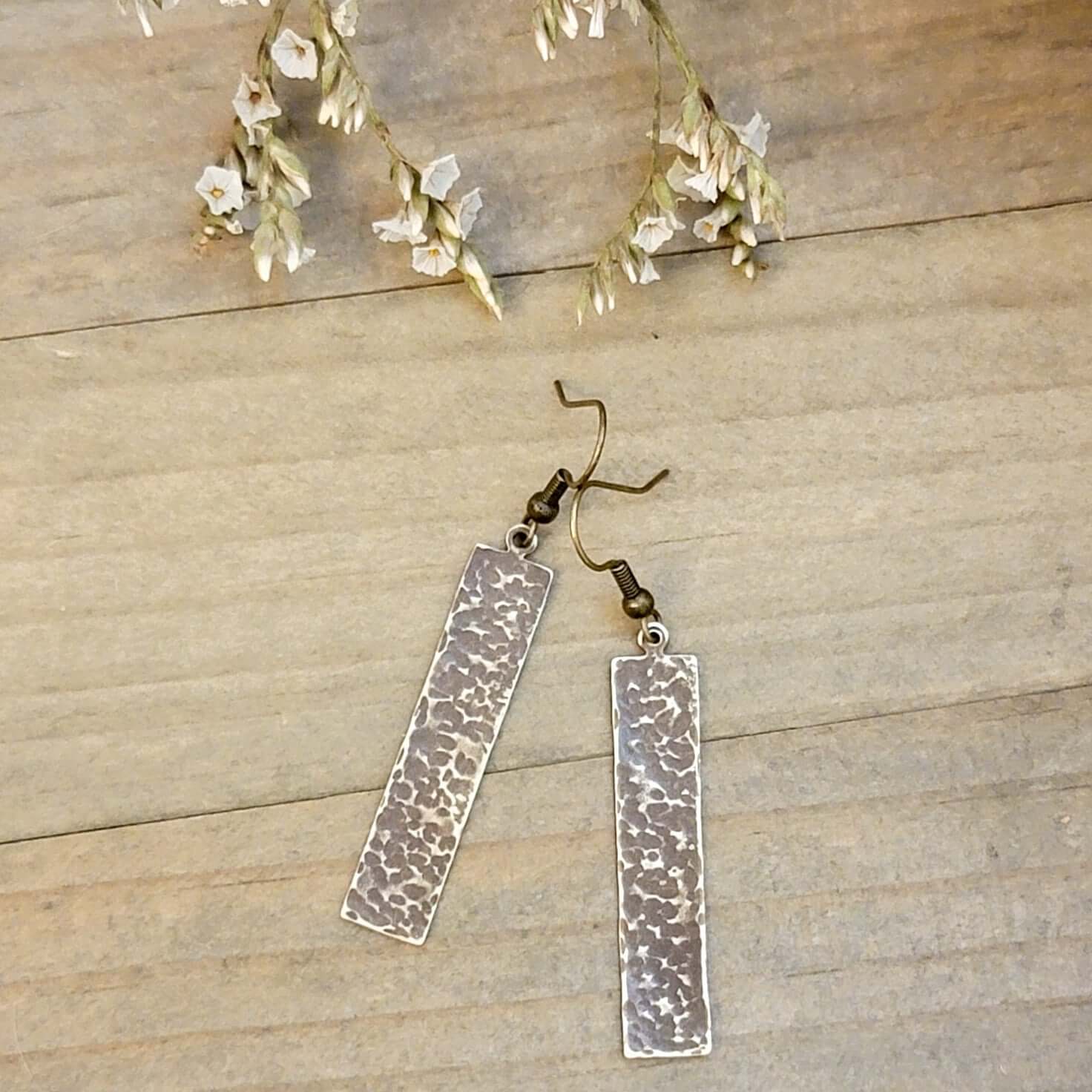 Earthy Textured Brass Bar Earrings - Nicki Lynn Jewelry