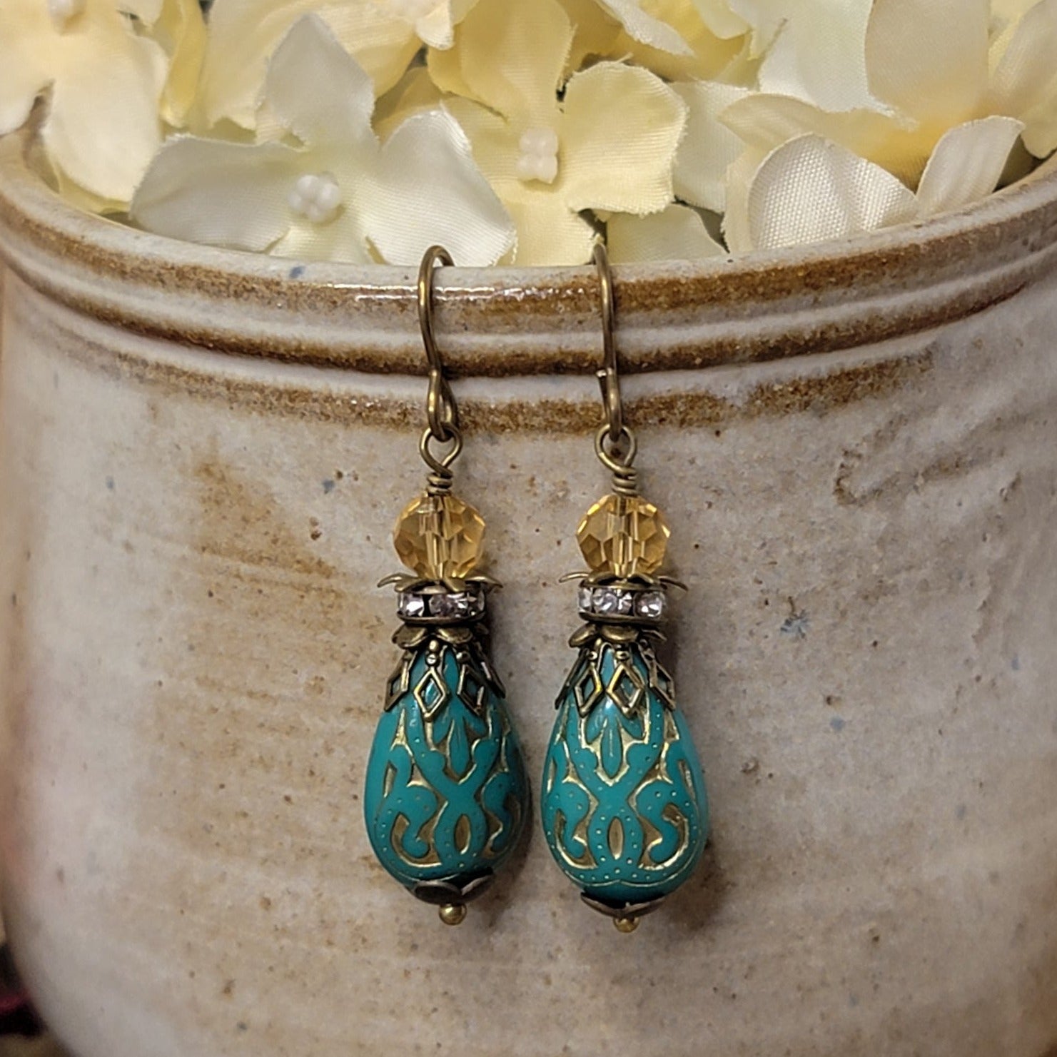 Rustic Teal Vintage Teardrop Style Earrings - Nicki Lynn Jewelry