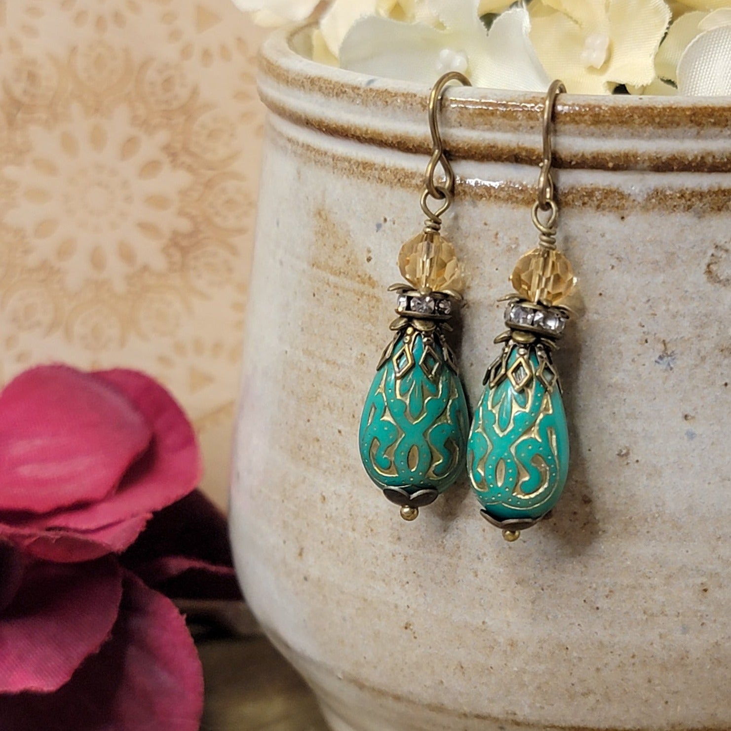 Rustic Teal Vintage Teardrop Style Earrings - Nicki Lynn Jewelry