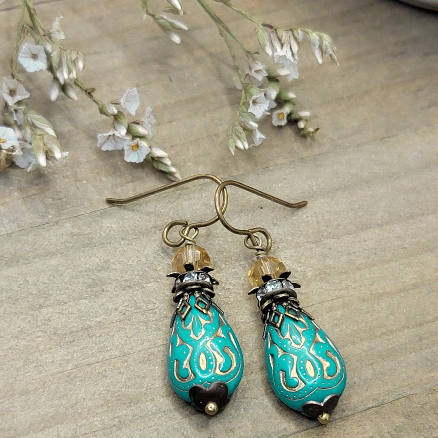Rustic Teal Vintage Teardrop Style Earrings - Nicki Lynn Jewelry