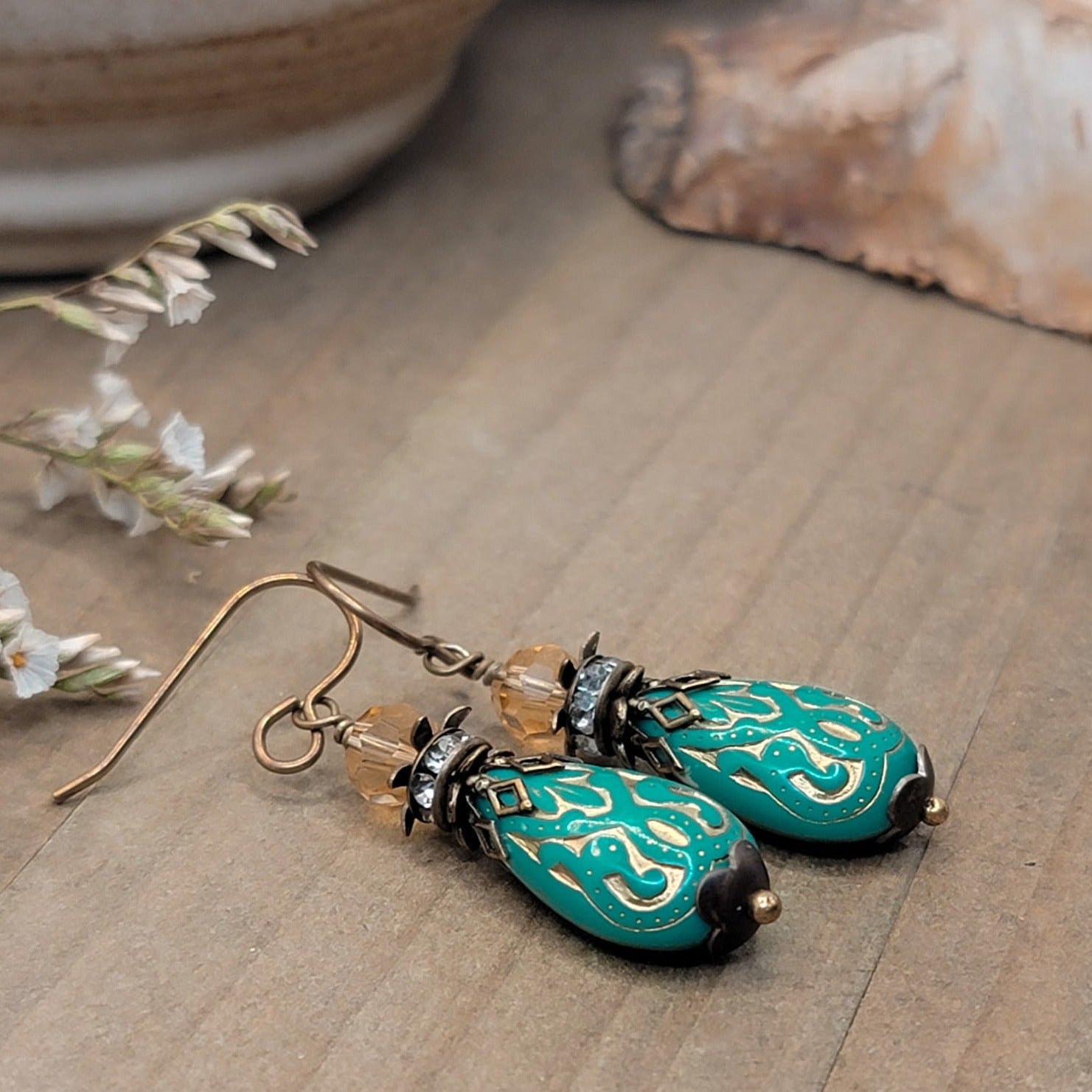 Rustic Teal Vintage Teardrop Style Earrings - Nicki Lynn Jewelry