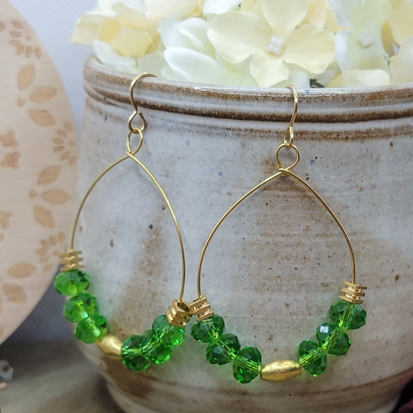 Green Teardrop Hoop Earrings - Nicki Lynn Jewelry