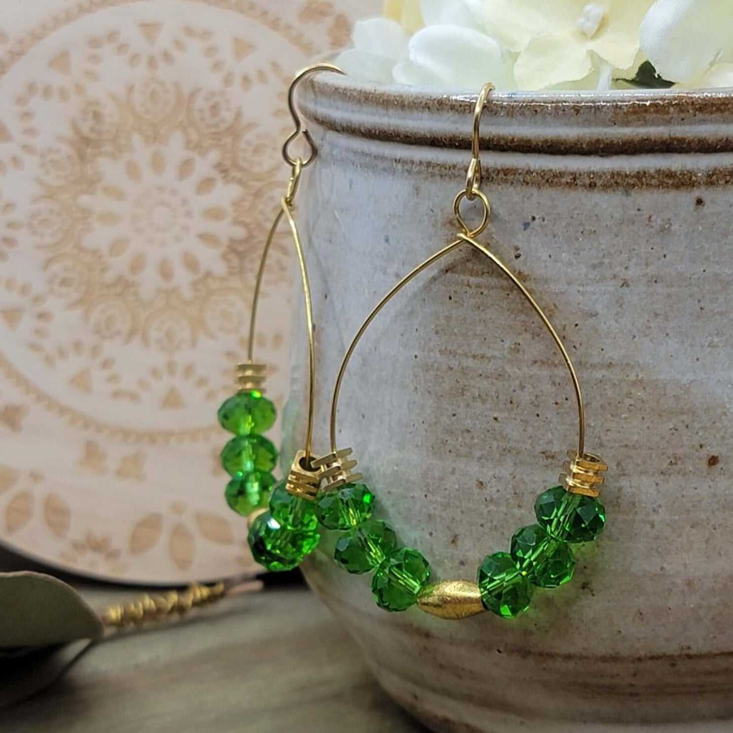 Green Teardrop Hoop Earrings - Nicki Lynn Jewelry