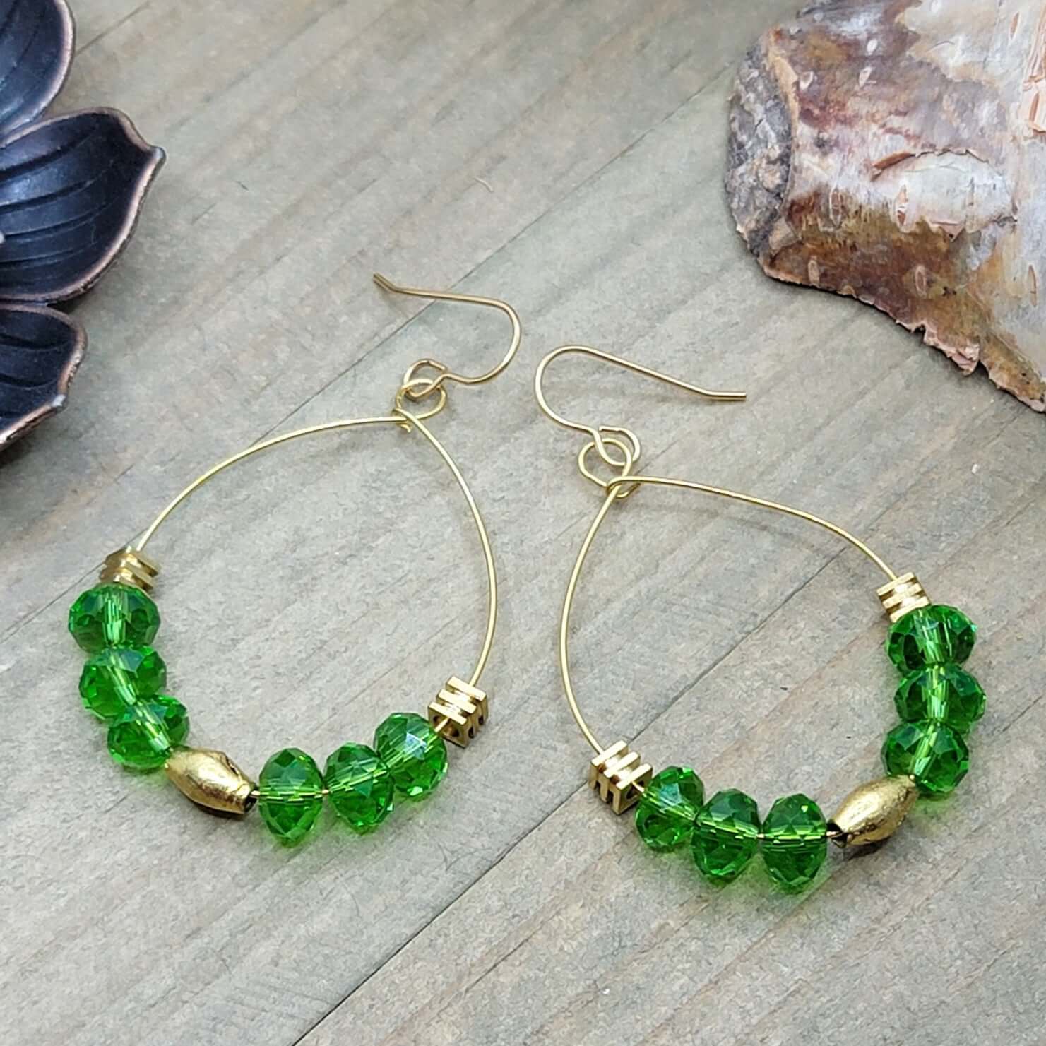 Green Teardrop Hoop Earrings - Nicki Lynn Jewelry