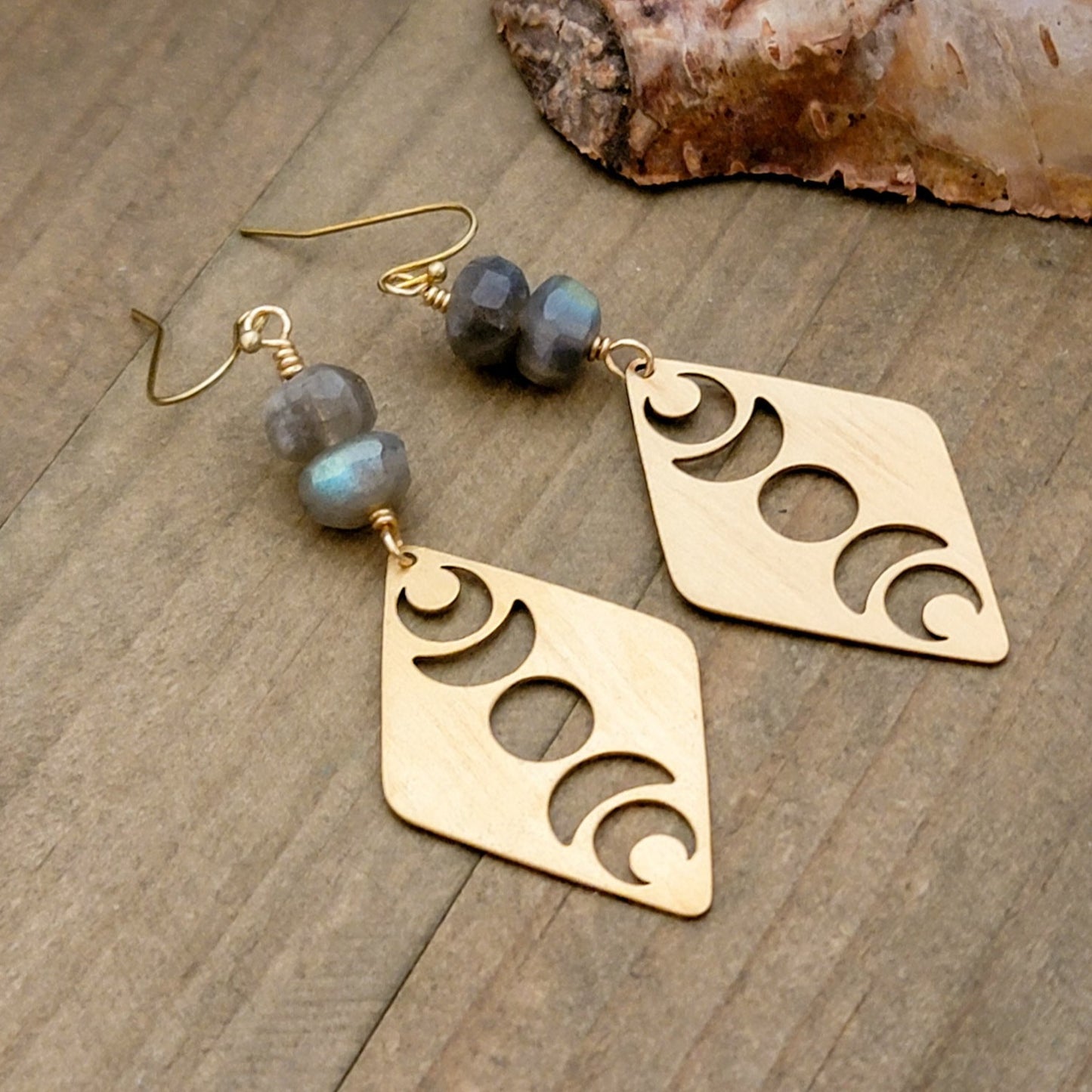 Labradorite and Textured Brass Dangle Earrings - Nicki Lynn Jewelry