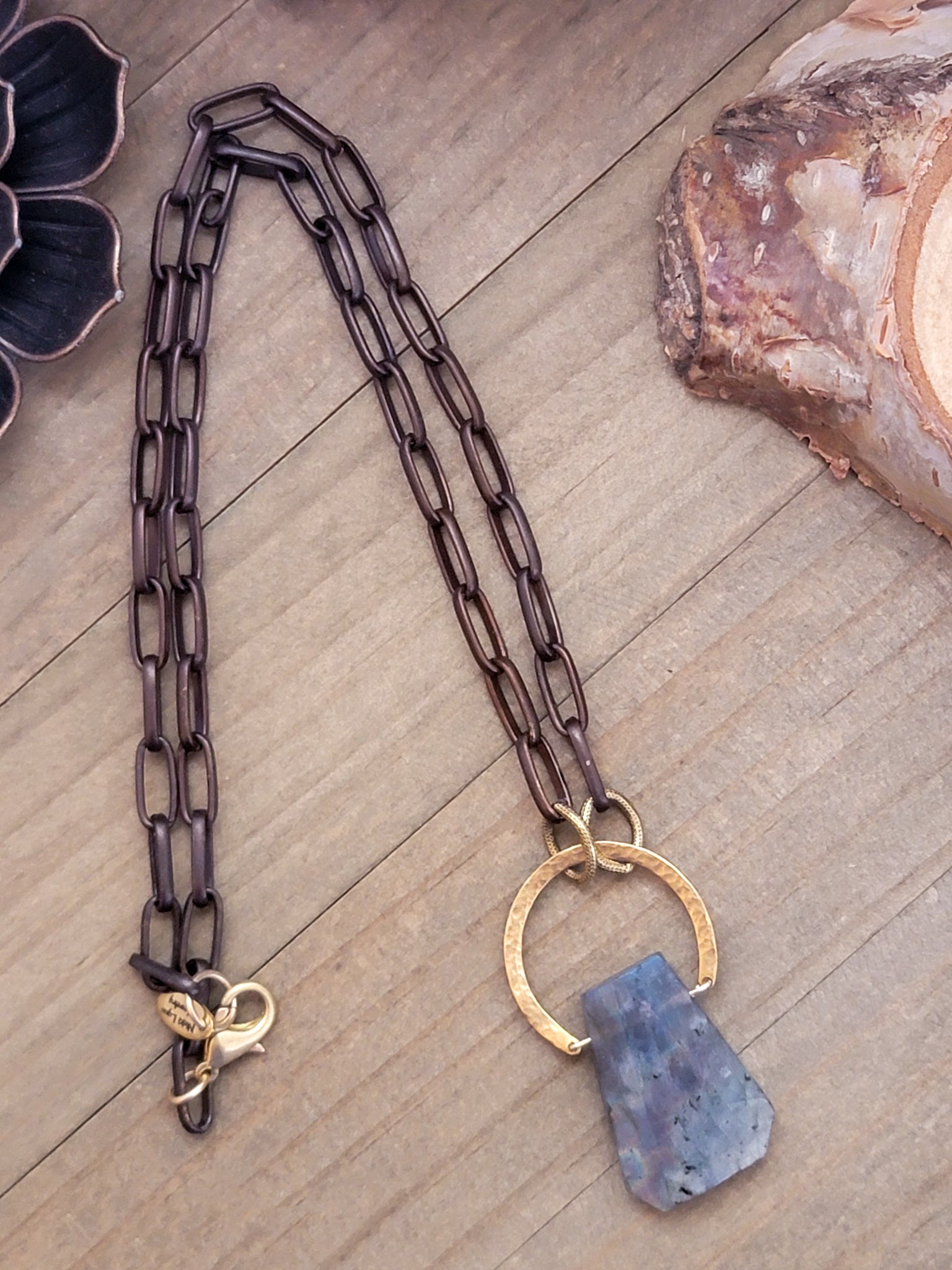 Hammered Brass and Labradorite Necklace - Nicki Lynn Jewelry