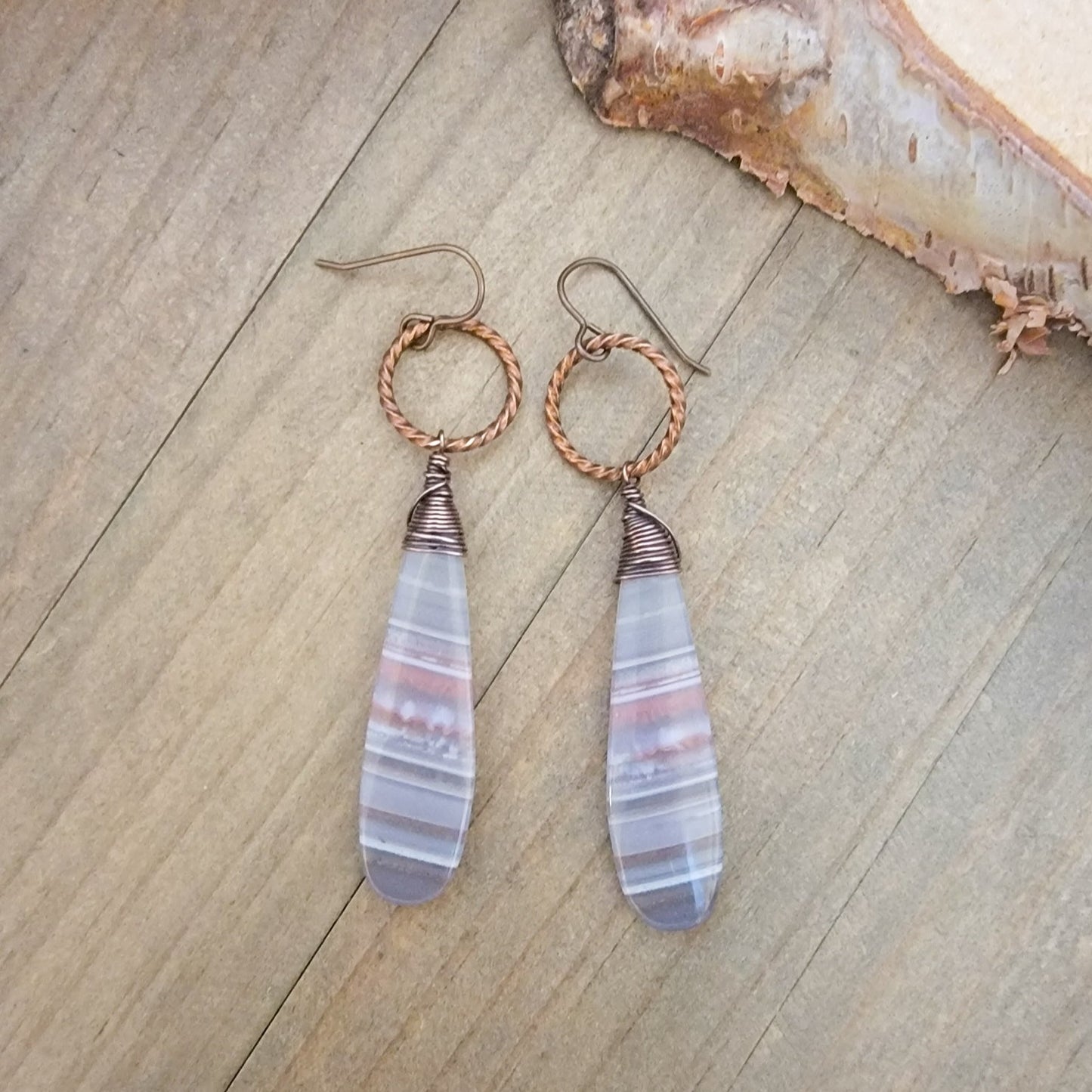 Light Orange Sardonyx and Copper Wire Wrapped Earrings - Nicki Lynn Jewelry