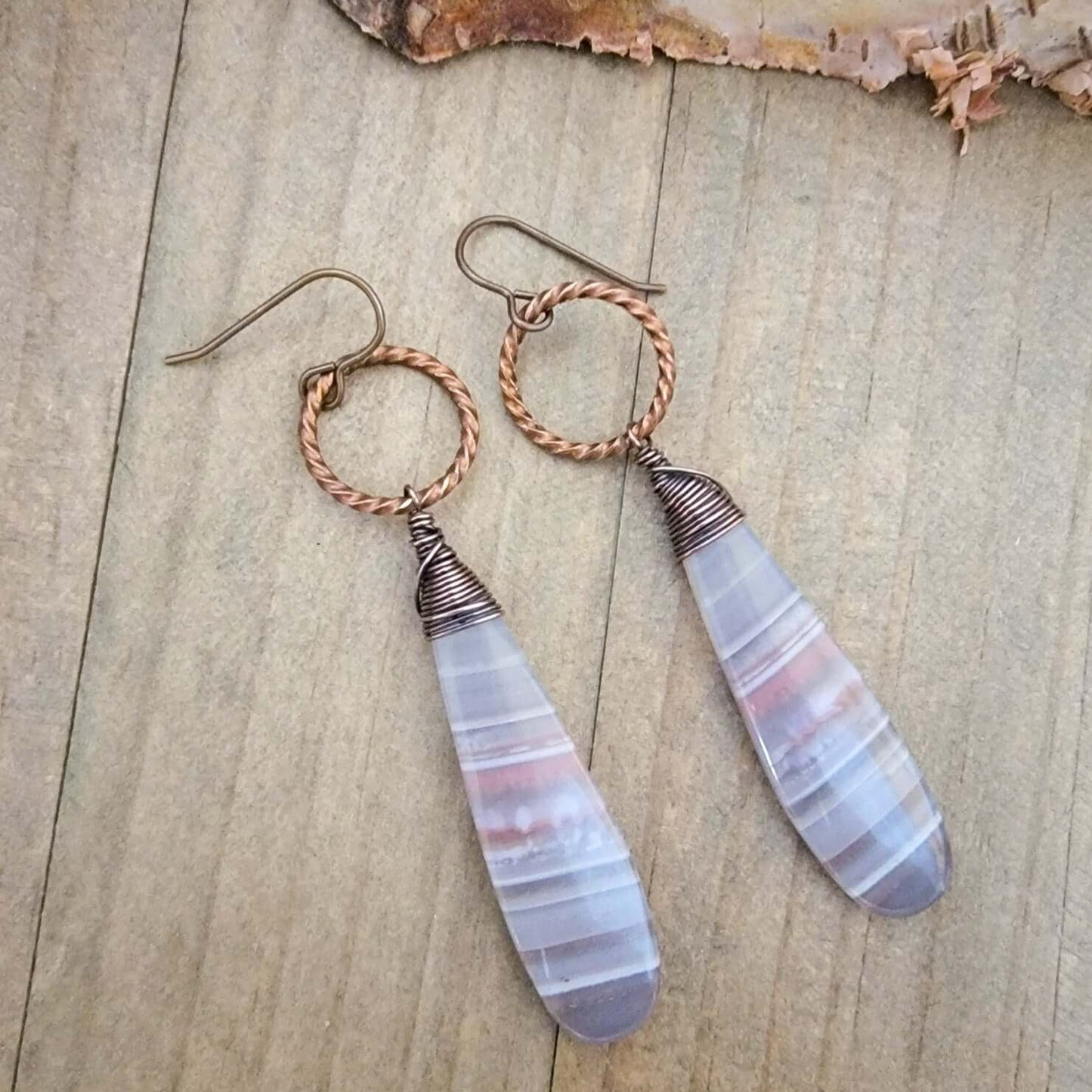 Light Orange Sardonyx and Copper Wire Wrapped Earrings - Nicki Lynn Jewelry