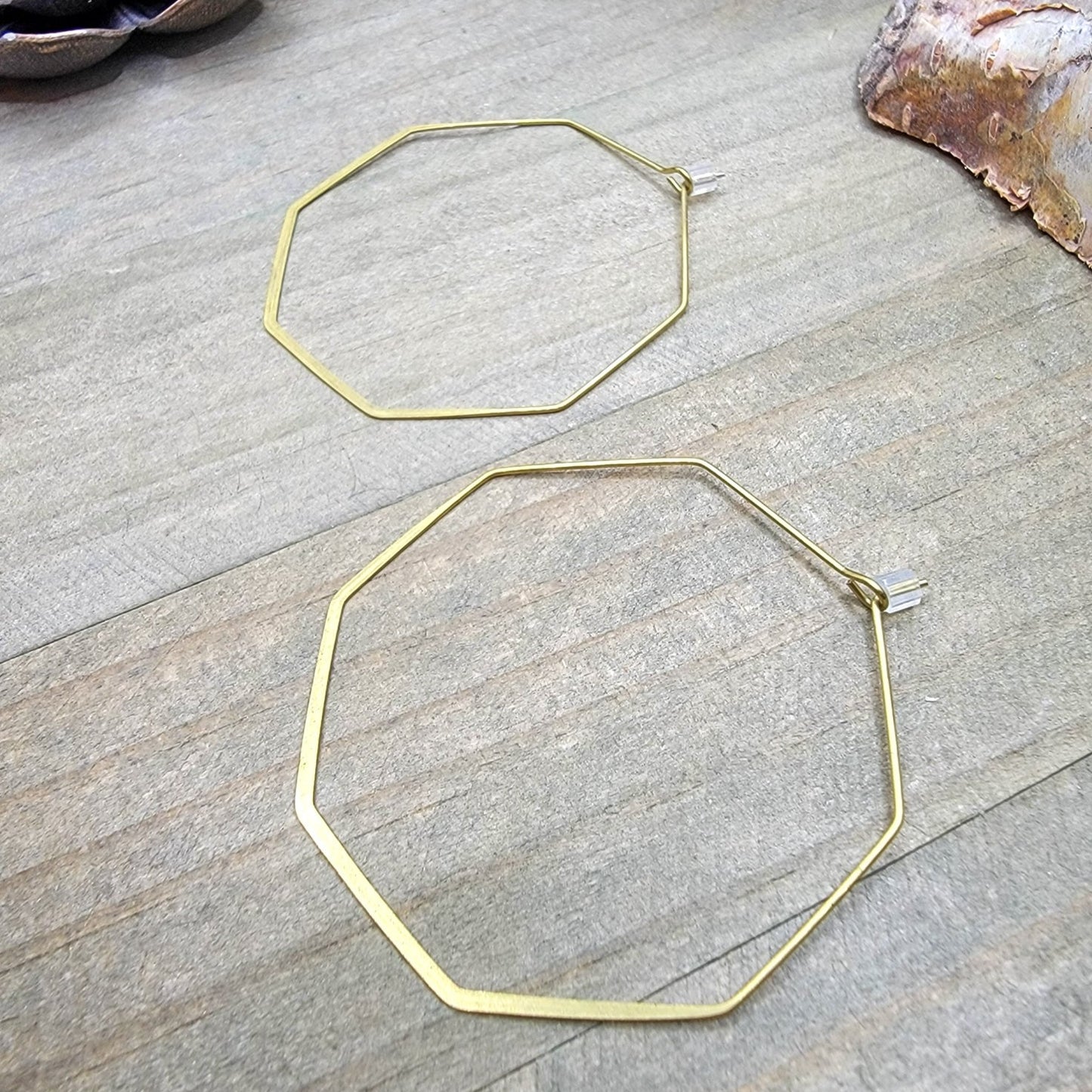 Brass Octagon Hoop Earrings - Nicki Lynn Jewelry