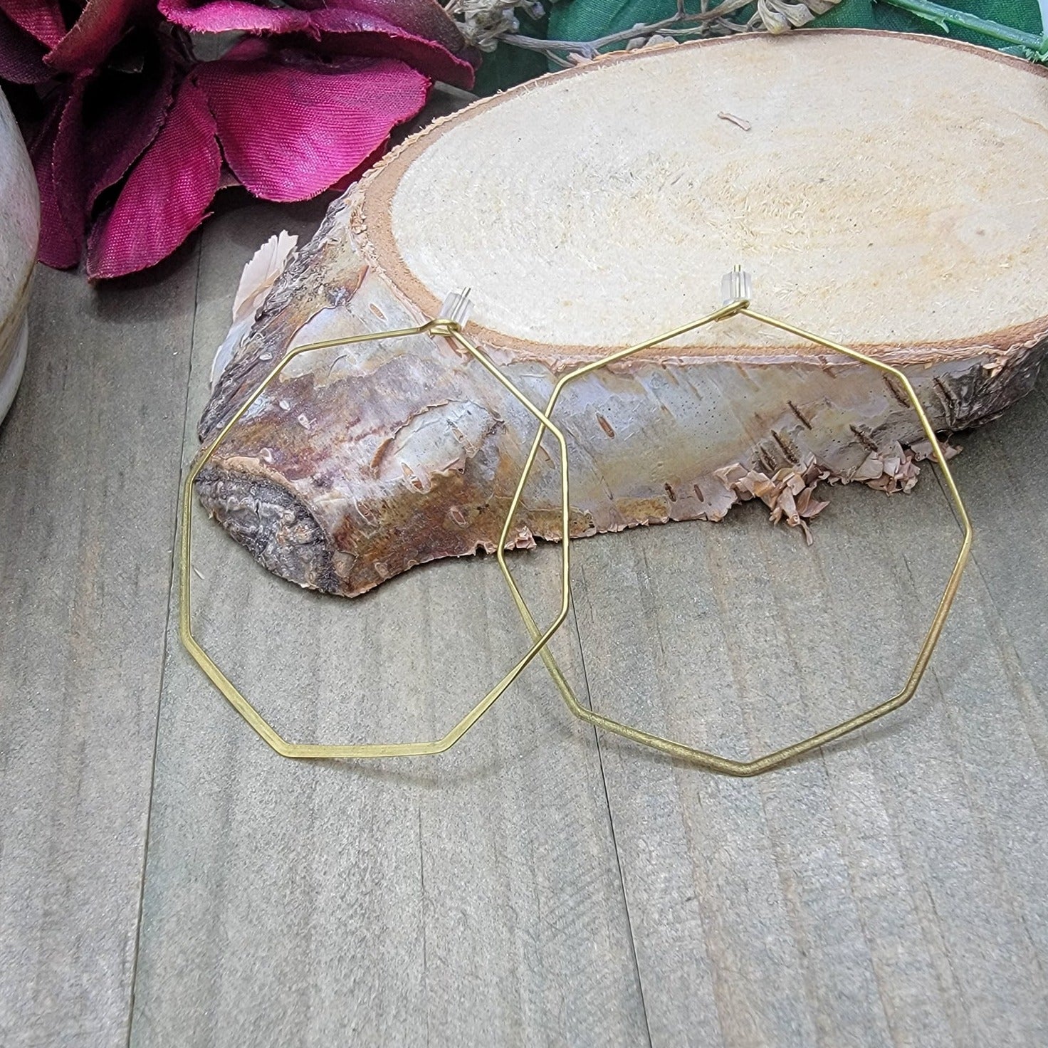 Brass Octagon Hoop Earrings - Nicki Lynn Jewelry