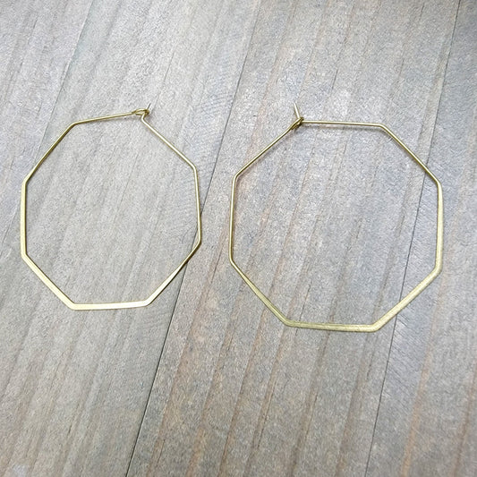 Brass Octagon Hoop Earrings - Nicki Lynn Jewelry