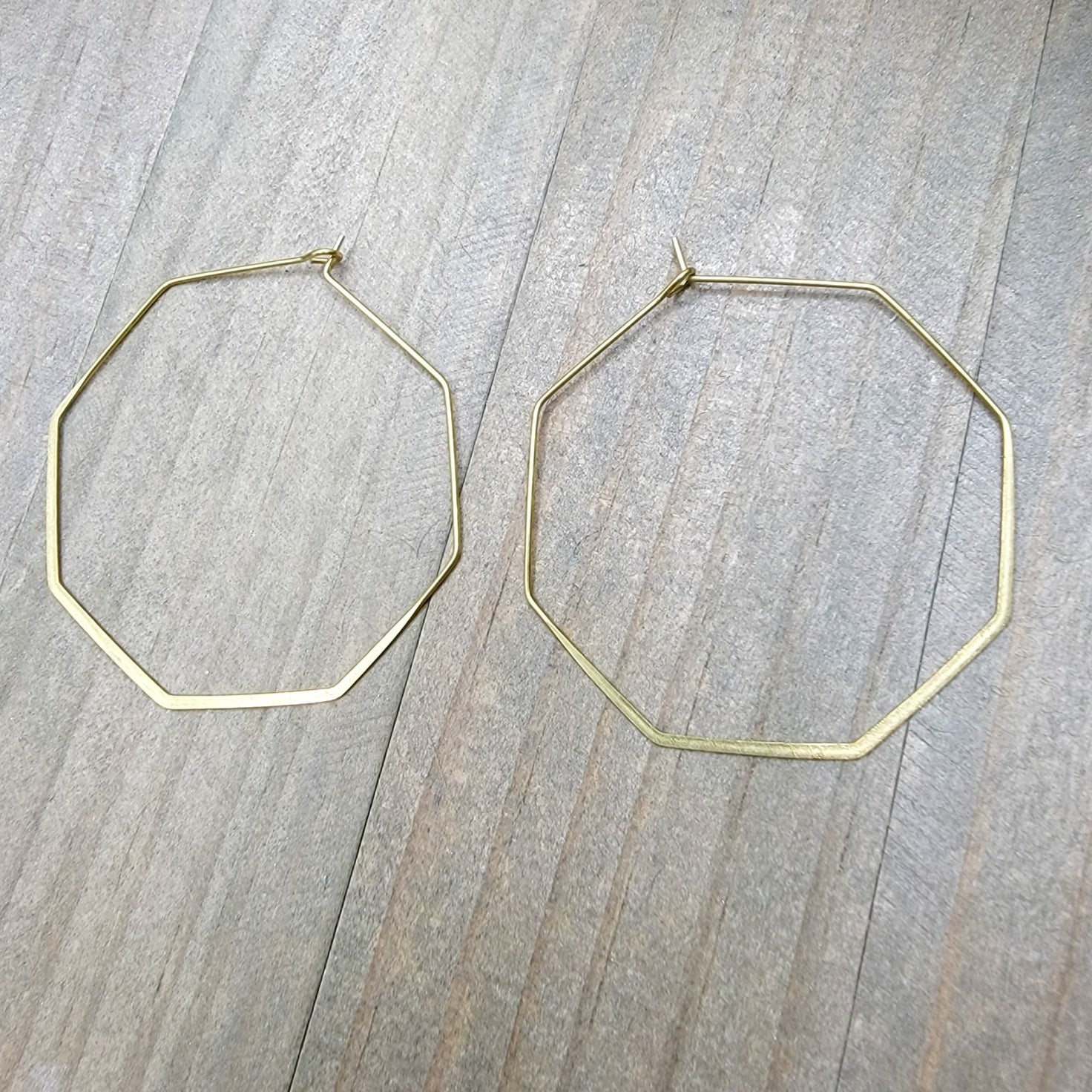 Brass Octagon Hoop Earrings - Nicki Lynn Jewelry